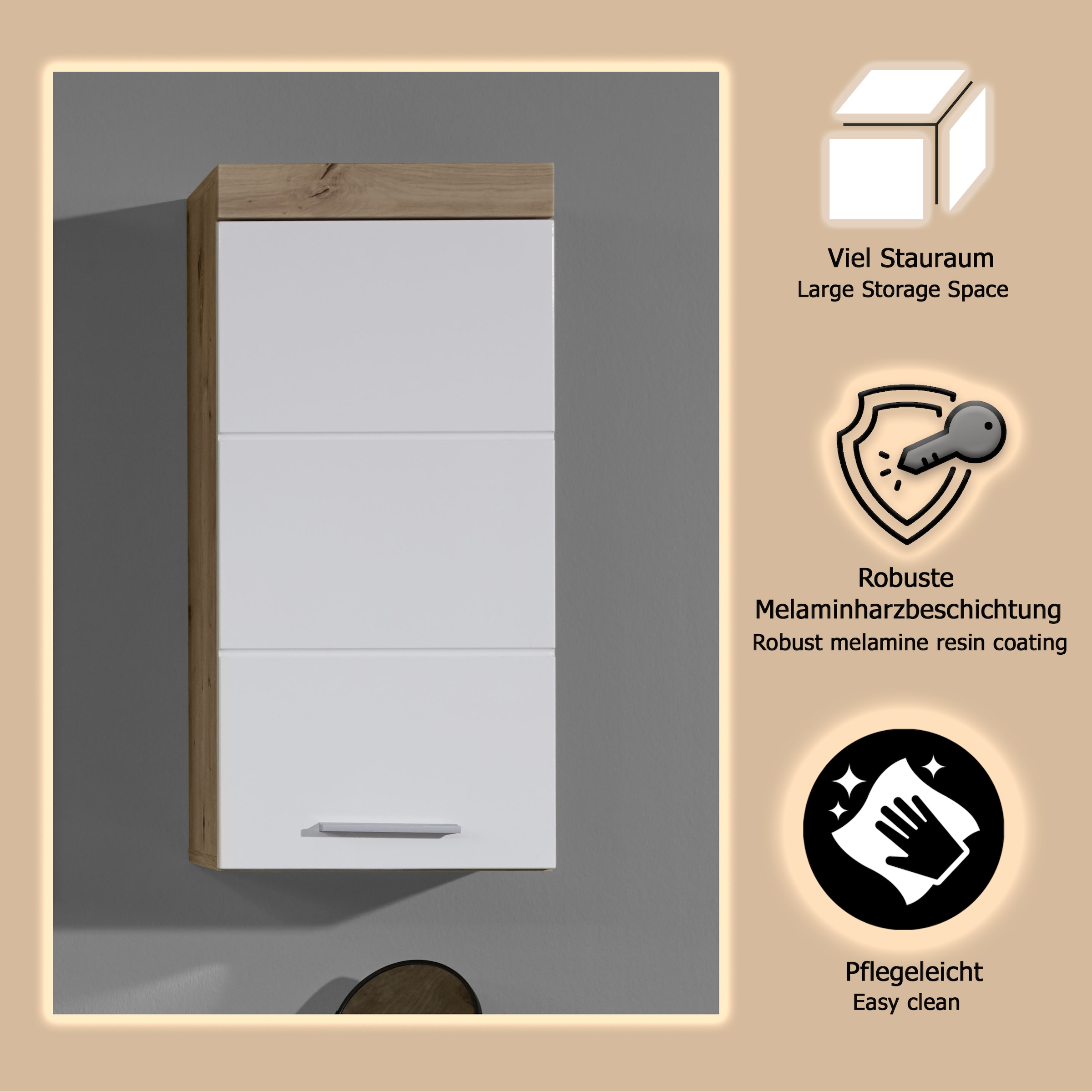 welltime Hängeschrank »Avena«, Hängeschrank mit 1 Tür & 1 Boden - (B/T/H) 37/23/77 cm