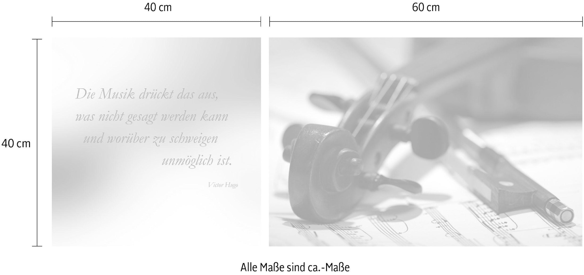 queence Leinwandbild »Musik«, Musiker-Kunst-Modern-Spa-Spa Bilder-Sprüche-Sprüche & Texte-Schriftzug-Schriftzüge-Liebessprüche, (Set), Premium-Leinwandstoff, Handarbeit aus Deutschland, Zitat, 2er Set