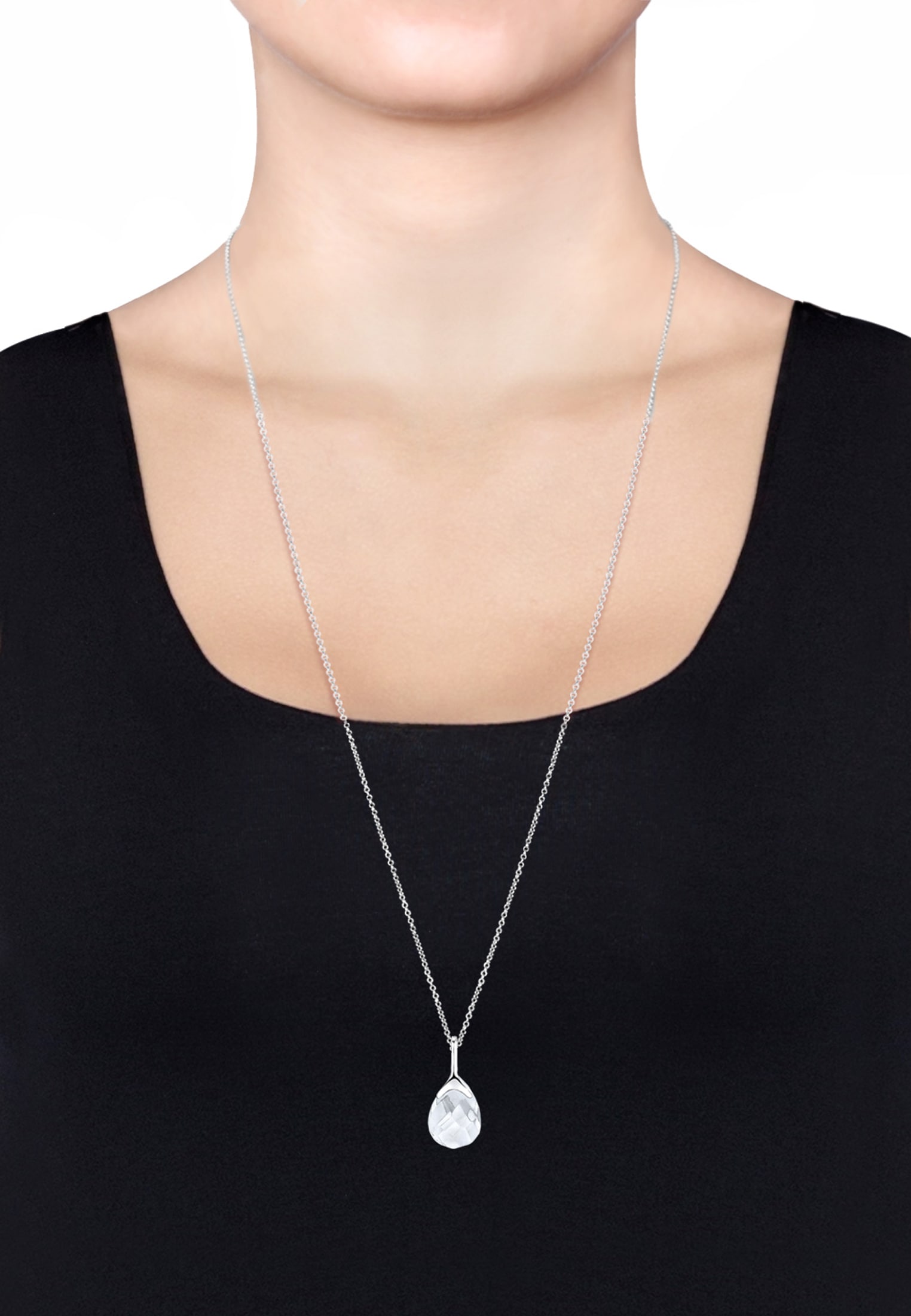 Elli Kette mit Anhänger »Bergkristall Tropfen Klassisch 925 Silber«