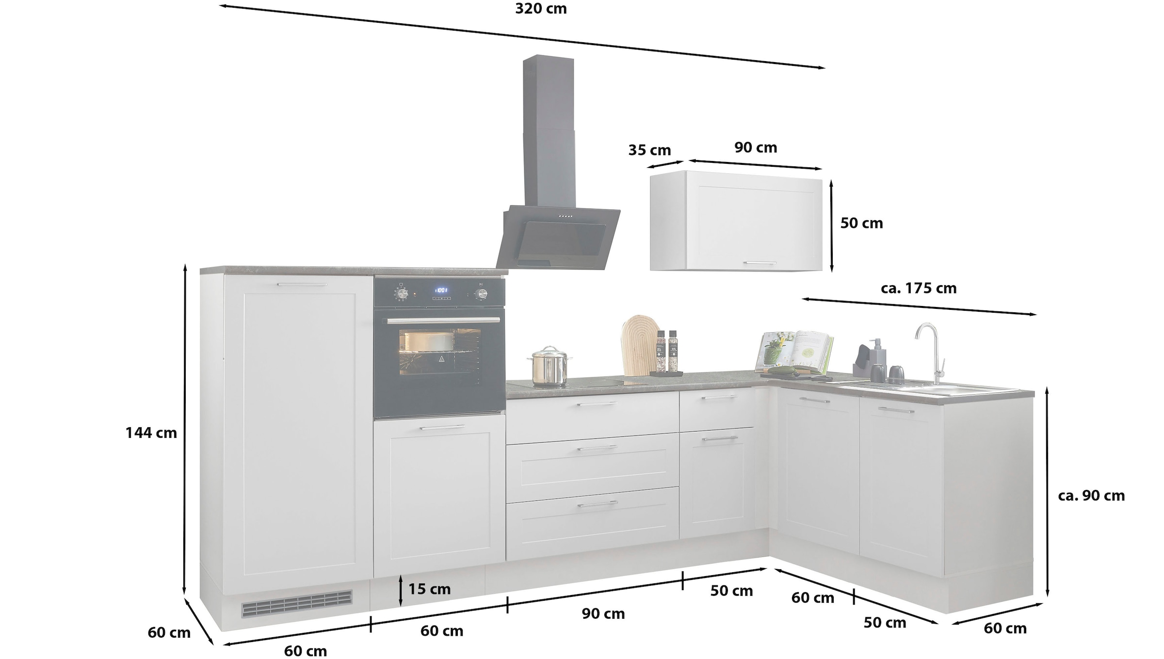 BASIC by Balculina Winkelküche »Marsi«, Stellmaße 320x175 cm, wahlweise mit E-Geräten, mit Soft-Close-Funktion