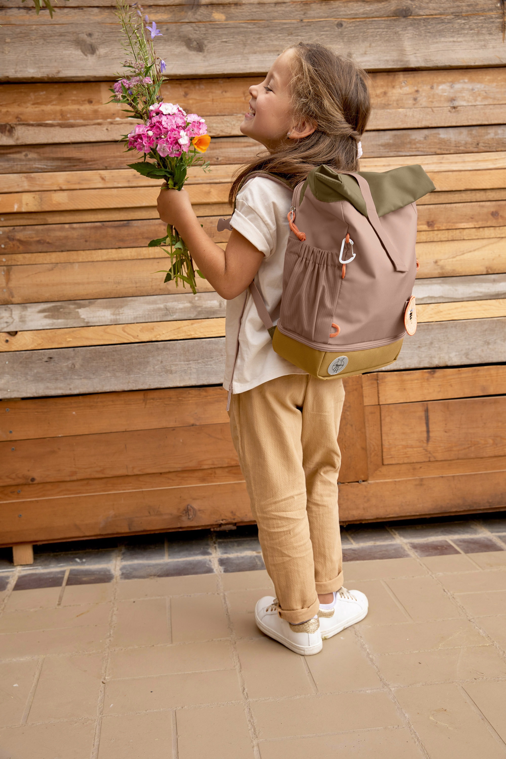 LÄSSIG Kinderrucksack »Nature, Mini Rolltop Backpack, Hazelnut« Reflektoren aus recycelten PET-Flaschen