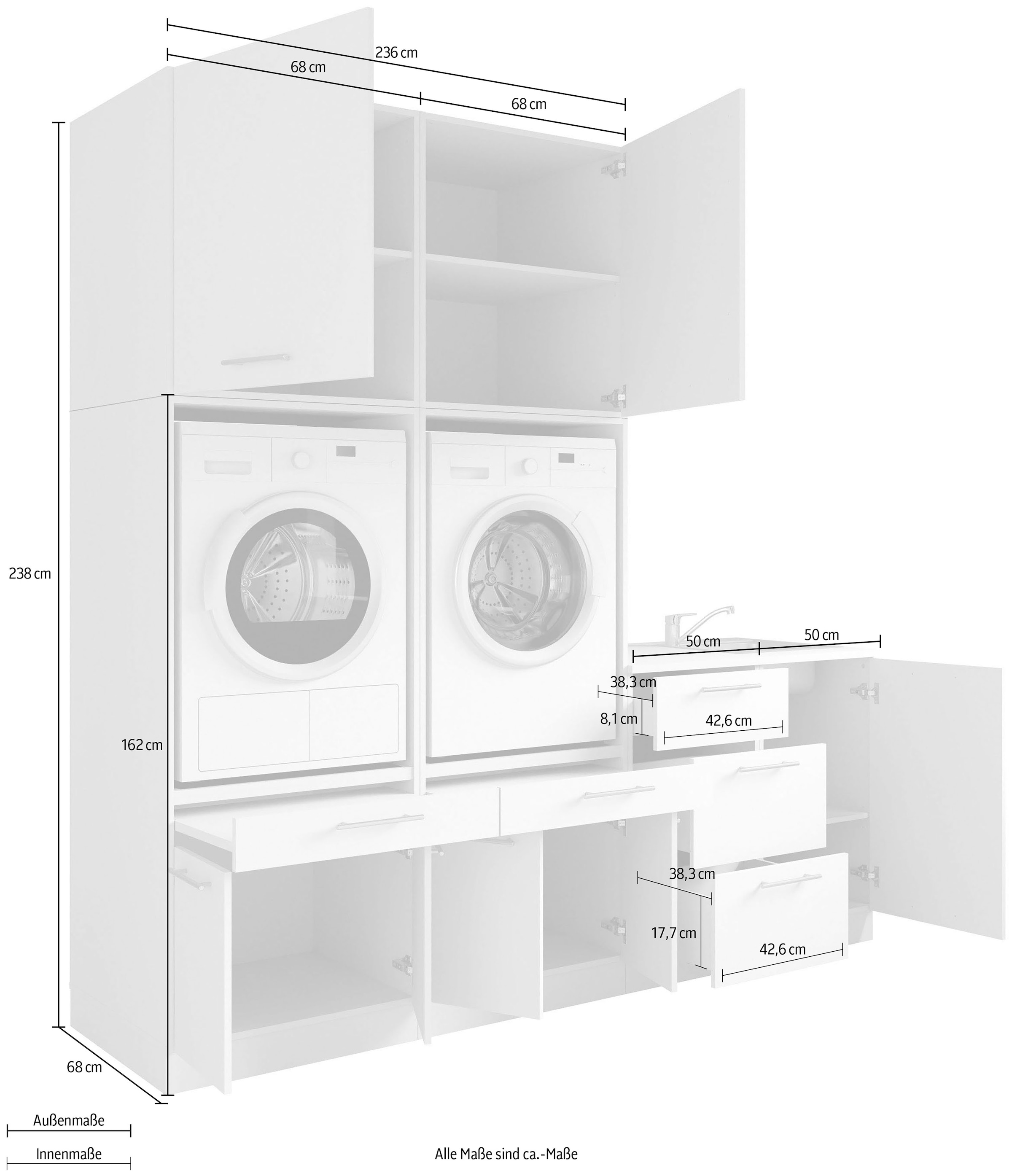 Laundreezy Mehrzweckschrank-Set »Laundreezy, 6-tlg. Mehrzweckschrank-Set B/H/T 238/238/68 cm« 6 Stk. tlg.