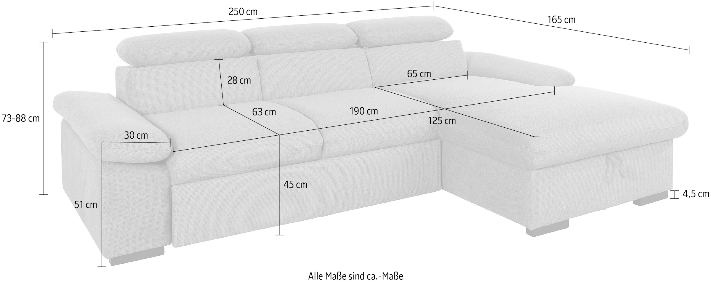 COTTA Ecksofa »Lola L-Form«, (Set, mit Hocker), mit Hocker & Kopfteilfunktion, wahlw. Bett- und Armteilfunktion