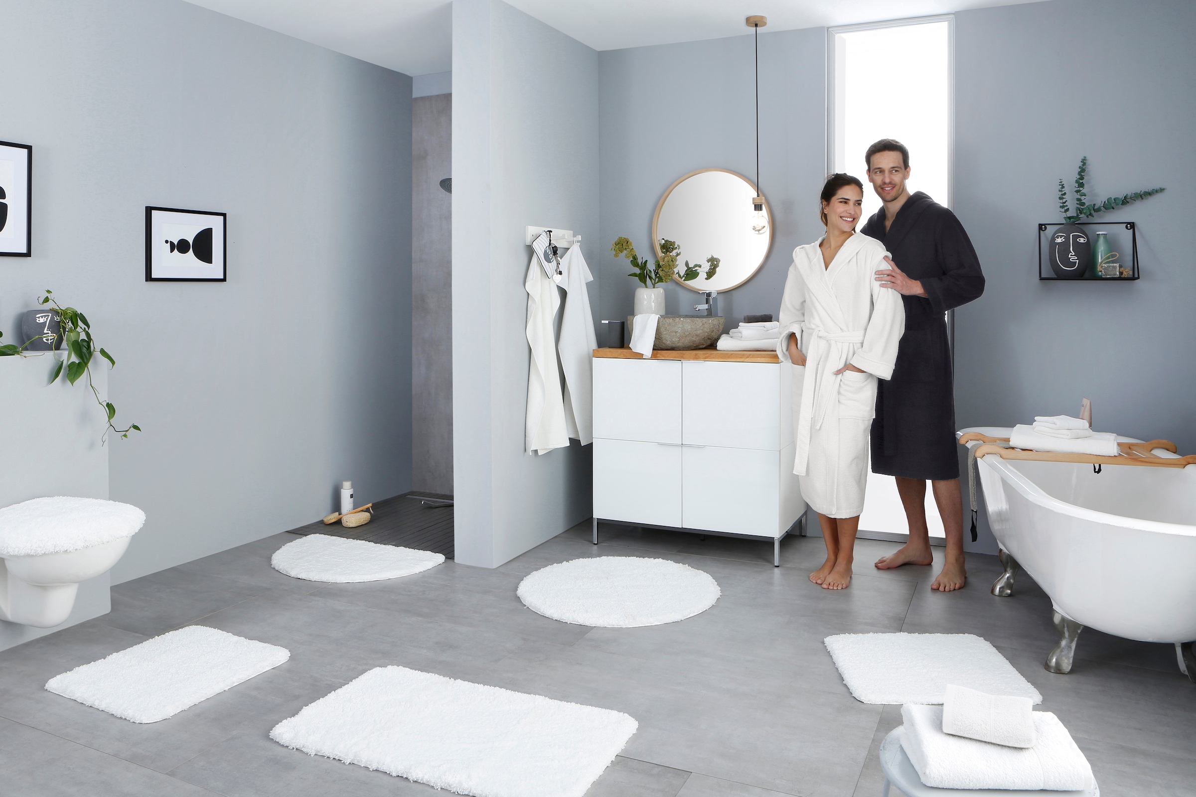 my home Badematte »Sanremo, Badvorleger, Badezimmer Teppich, sehr weich«, rutschhemmend beschichtet, fußbodenheizungsgeeignet-schnell trocknend, Badteppich, unifarben, rechteckig, rund & als 3-tlg. Set erhältlich