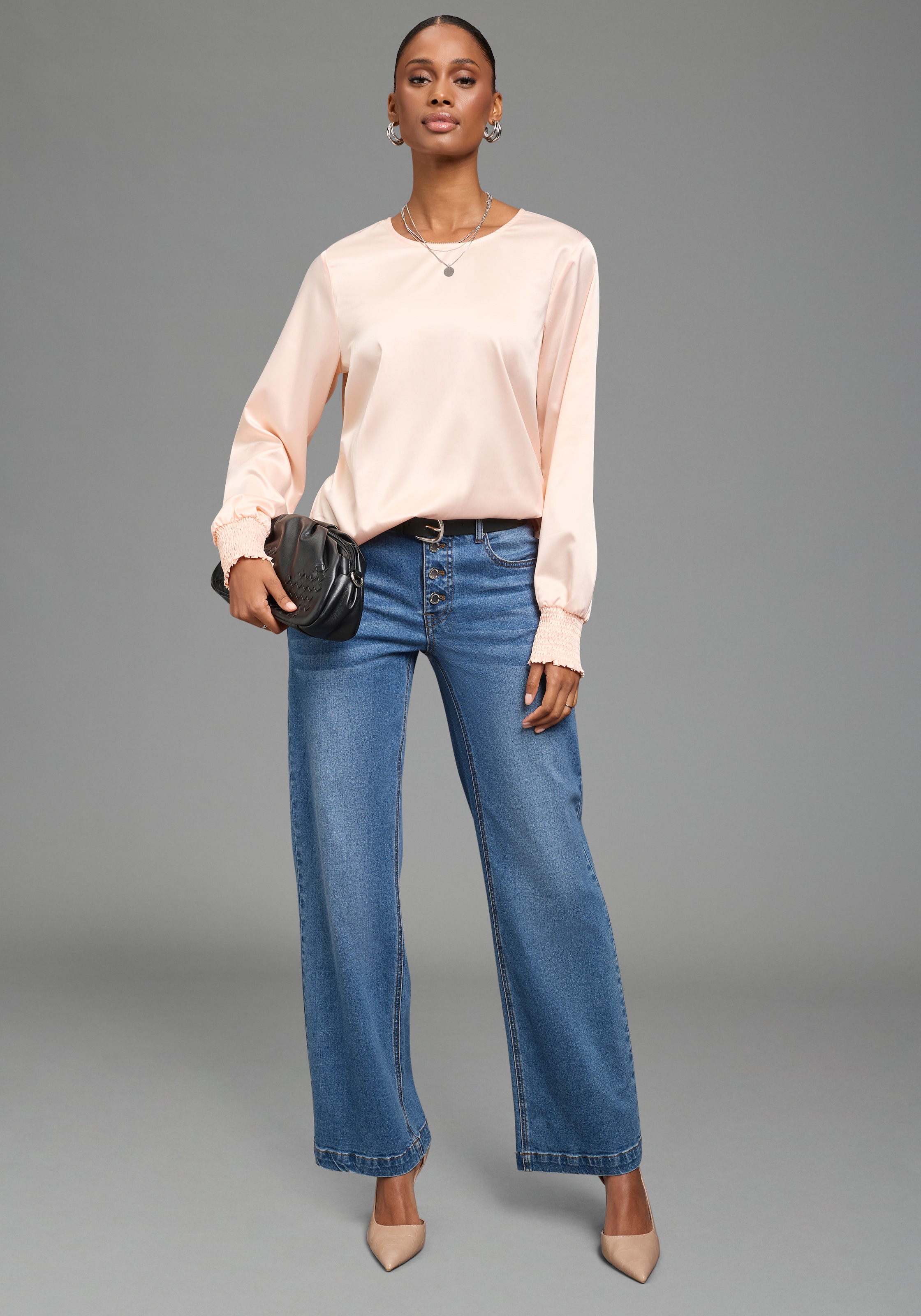 Laura Scott Schlupfbluse Figurumspielende Bluse, Langarm-Design, aus leichtem Webmaterial
