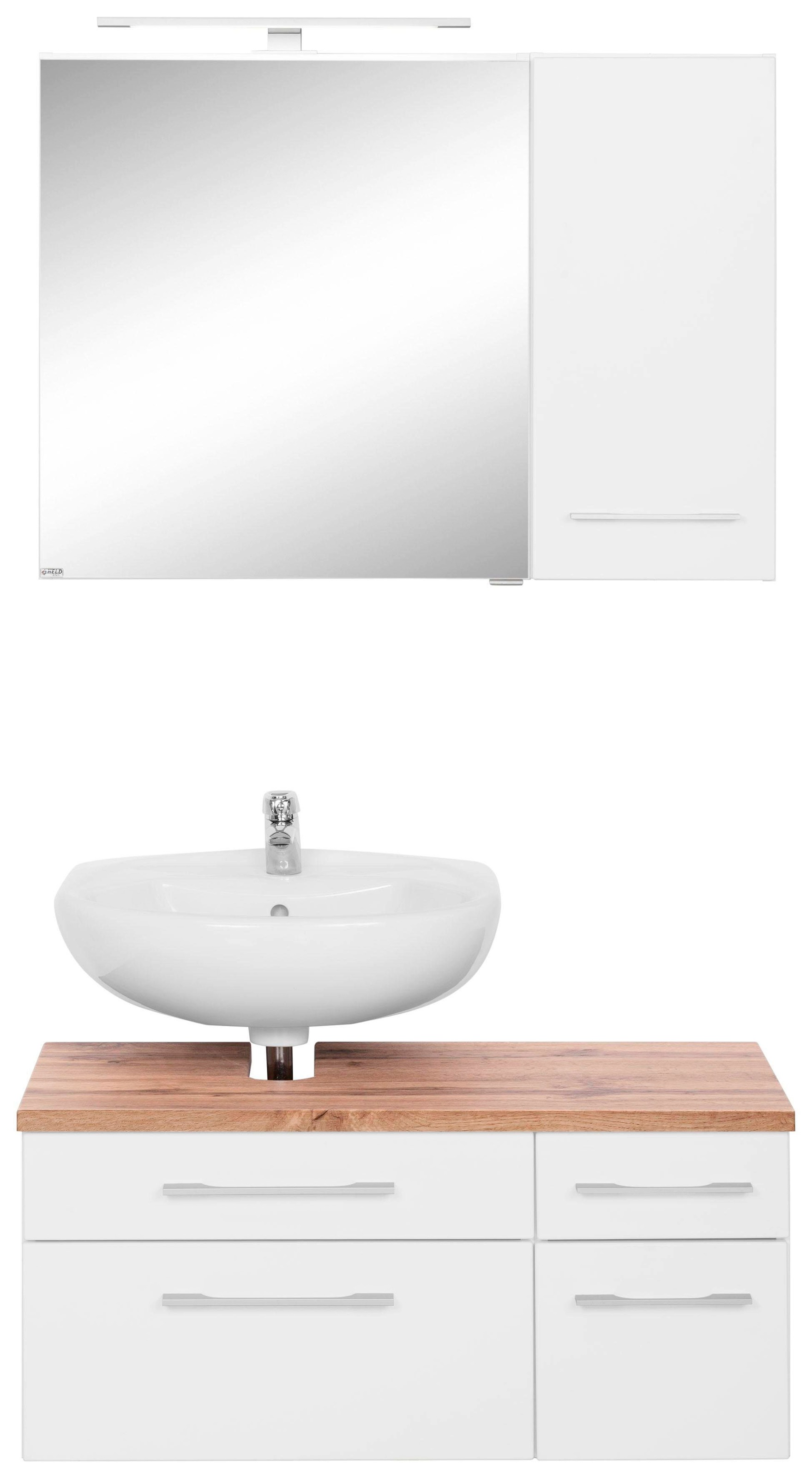 welltime Badmöbel-Set »Davos« 3 Stk. tlg. mit LED-Beleuchtung, Hängeschrank günstig online kaufen