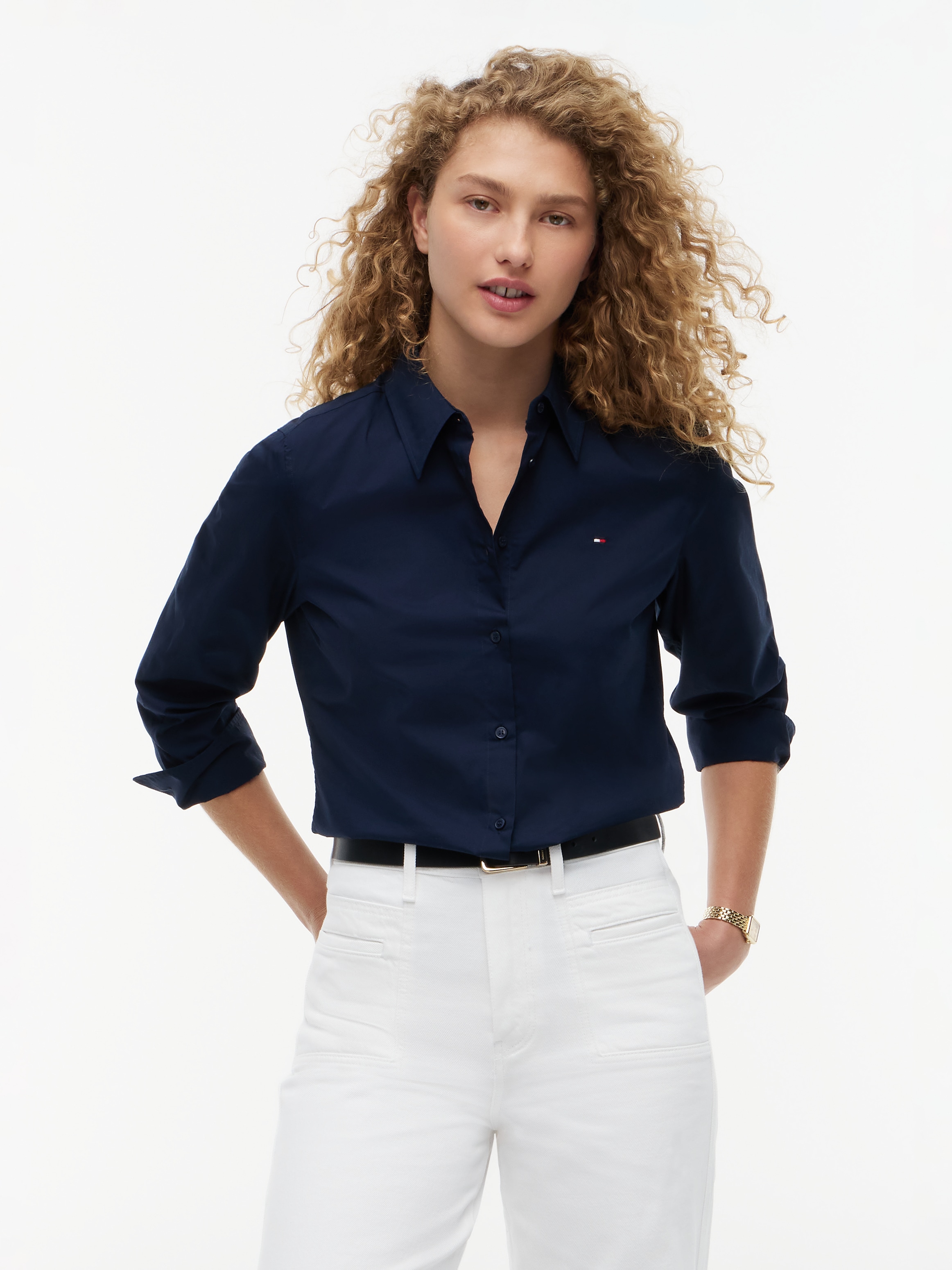 Tommy Hilfiger Hemdbluse »STRETCH REGULAR LS SHIRT« mit gesticktem Tommy Hilfiger Logo, Regular Fit