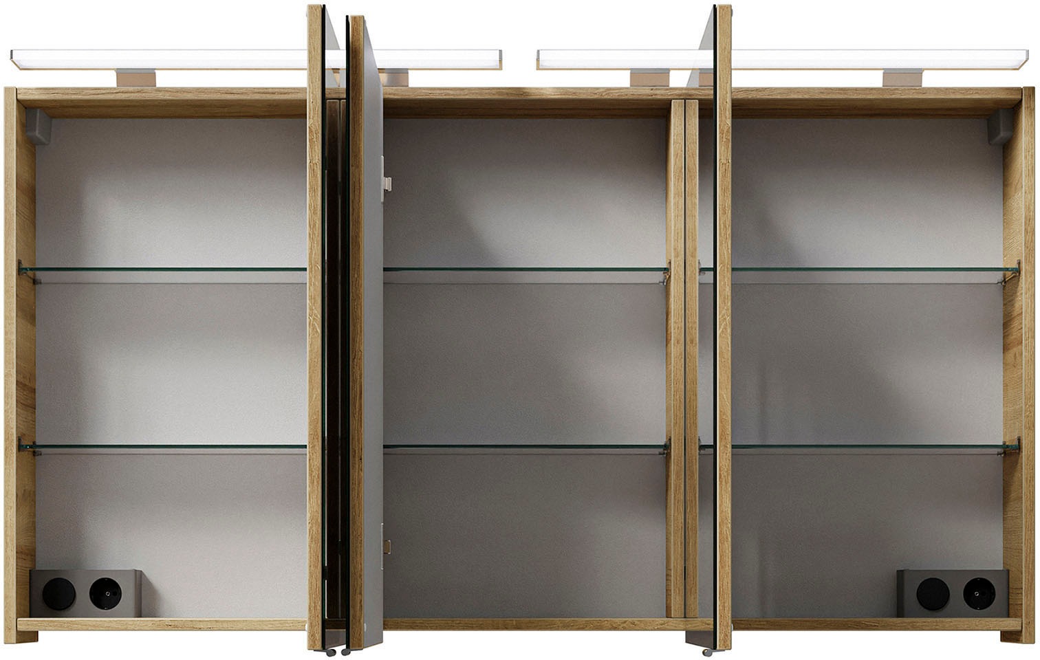 Saphir Badmöbel-Set »Serie 6025 2-teilig Mineralmarmor-Waschtisch mit LED-Spiegelschrank«, (2 St.), Waschplatz 132cm breit, 4 Schubladen, 2 Spiegel-Türen, inkl Türdämpfer