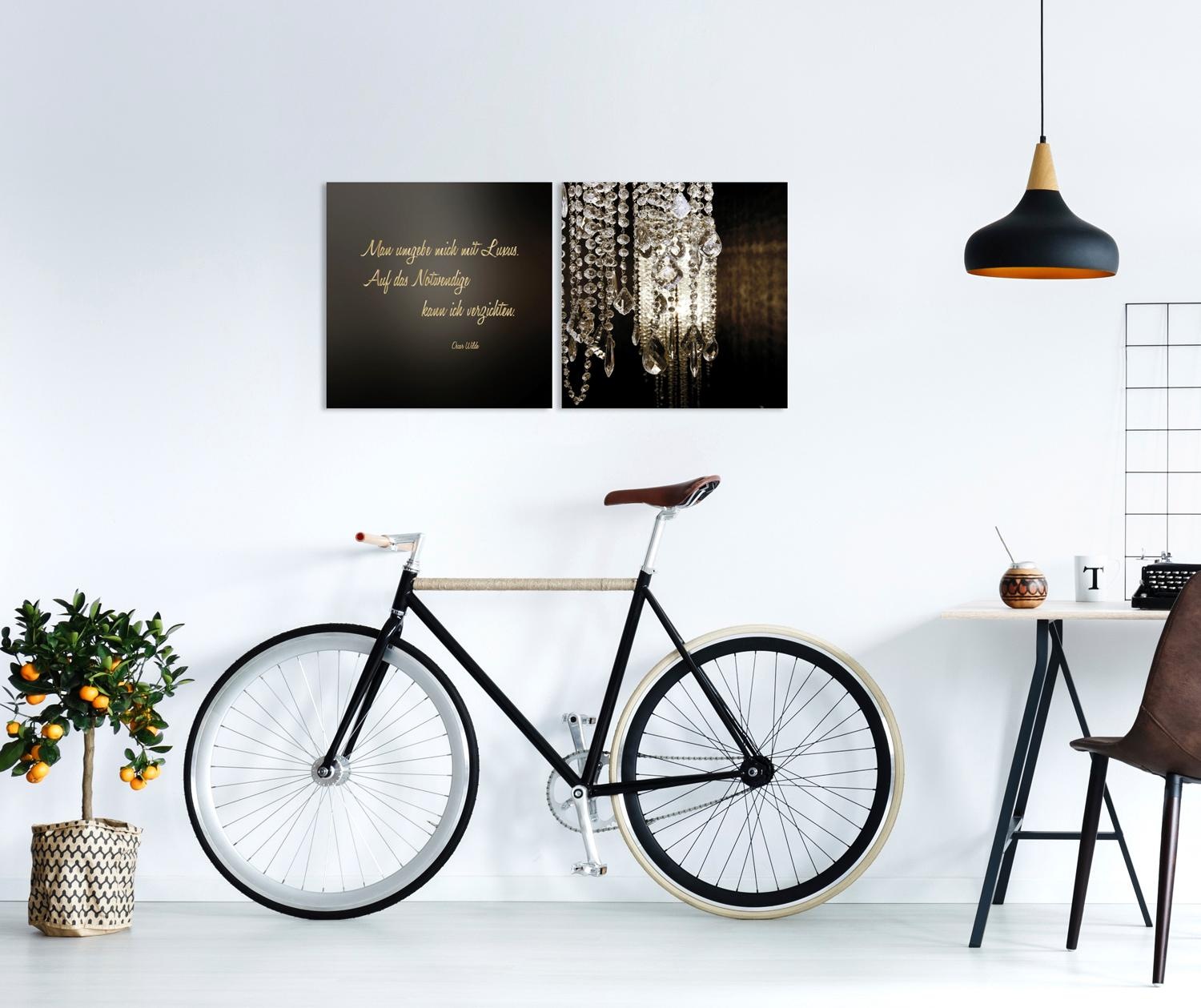 queence Leinwandbild »Luxus - Oscar Wilde«, Foto-Romantisch-Kunst-Modern-Spa-Spa Bilder-Sprüche-Sprüche & Texte-Schriftzug-Schriftzüge-Stein, (Set), Premium-Leinwandstoff, Handarbeit aus Deutschland, 2er Set