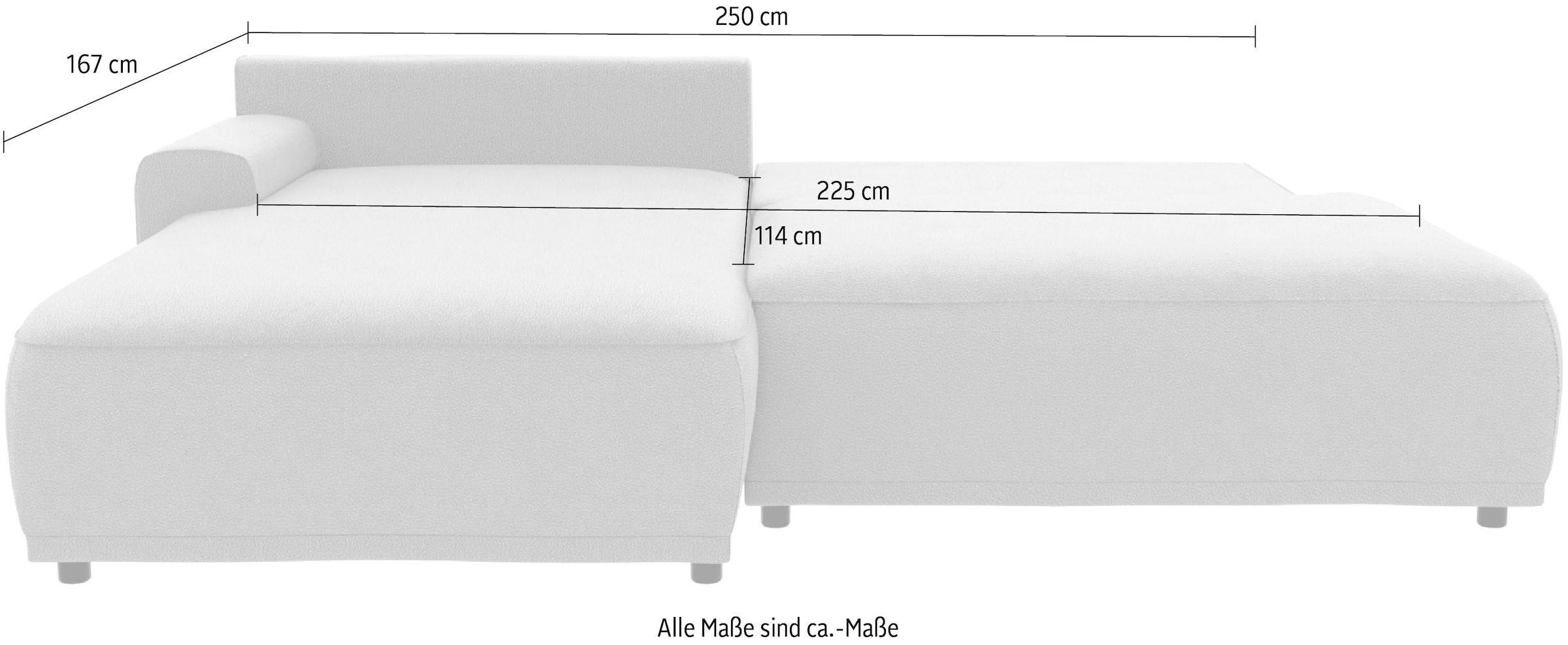 TRENDMANUFAKTUR Ecksofa »Fordon II, Schlafsofa mit Bettkasten, Couch in L-Form, Breite 250 cm«, in Struktur fein LEO, haustierfreundlich, anthrazit, Armlehne links