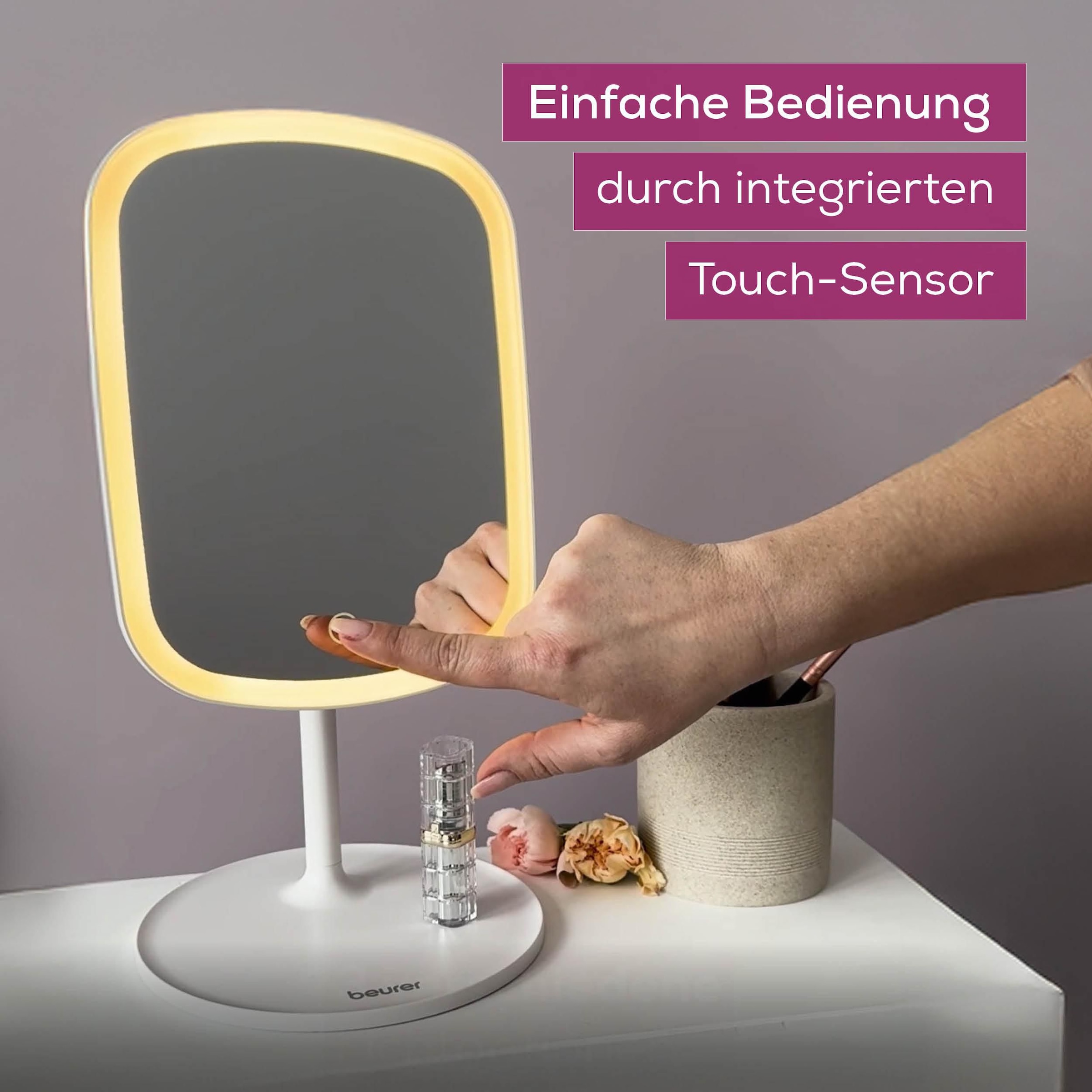 BEURER Kosmetikspiegel »BS 47, beleuchtet, mit Magnethalterung« Drei verschiedene Lichtoptionen, Touch-Sensor auf der Spiegelfläche