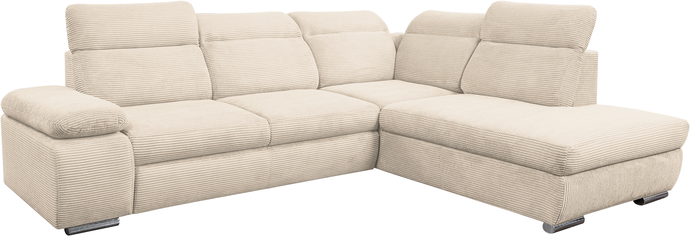 WERK2 Ecksofa »Alicante Cord, inkl. Bettfunktion & Bettkasten, Breite 280cm, L-Form« Schlafsofa mit Bettkasten & verstellbaren Kopfstützen.
