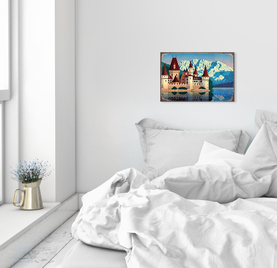 queence Metallbild »SCHLOSS«, Stahlschild, Blechschild, Schloß, Burg, See