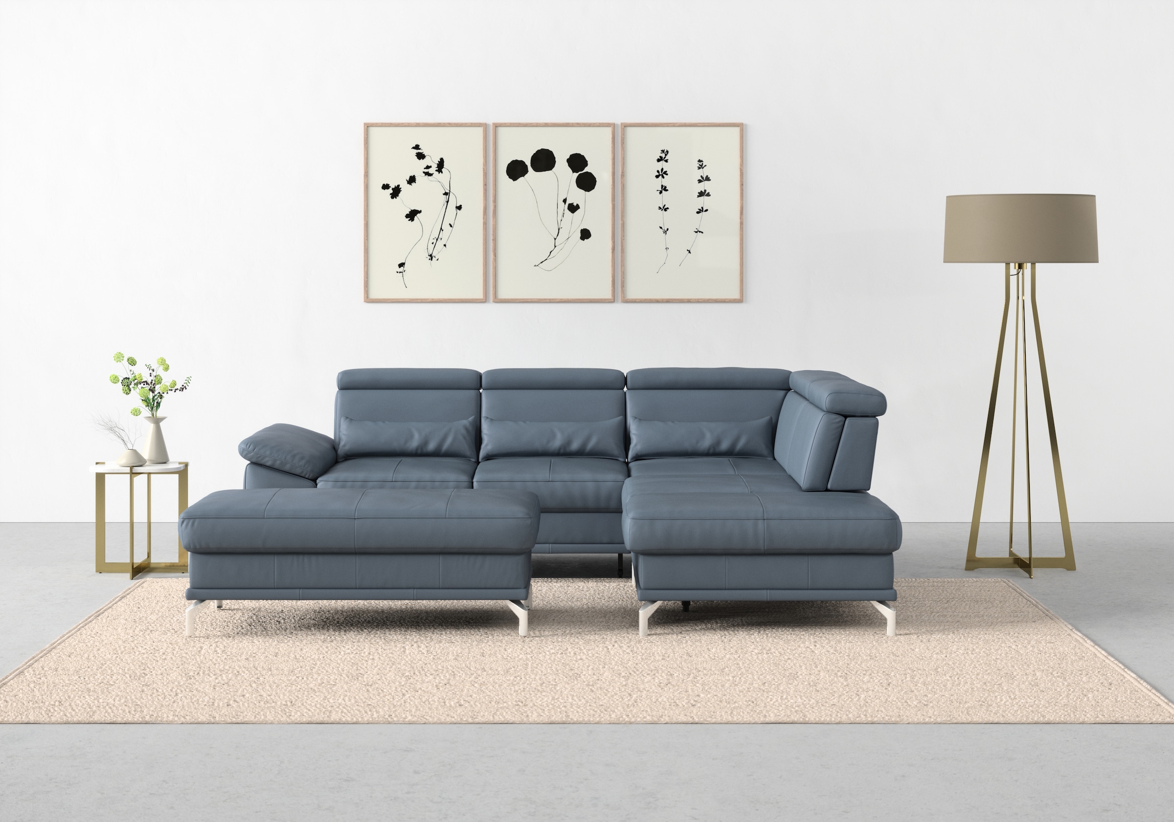 sit&more Ecksofa »Cabrio L-Form, mit Sitztiefenverstellung, Arm- und Kopfteilverstellung«, 3 Nierenkissen, Federkern, optional Bettfunktion und Stauraum