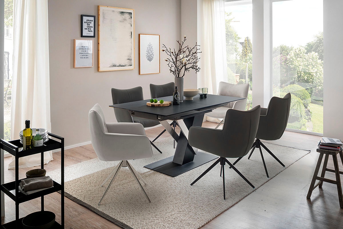 MCA furniture Esstisch »MASSARO Tisch mit Säule 160-210 cm«, (Einzelstück), Keramik, Metall, Synchronauszug, ausziehbar, 6-8 Pers.