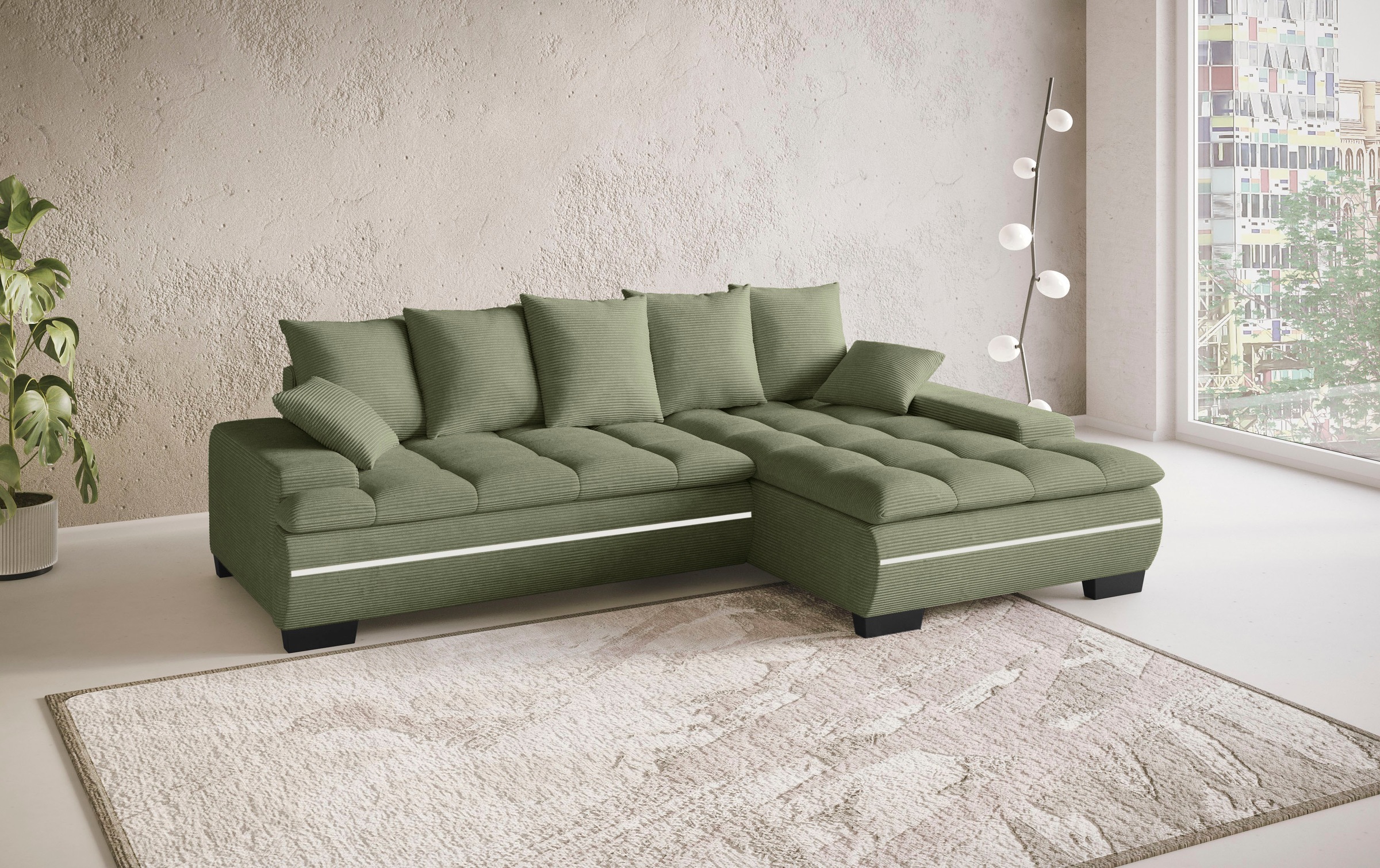 Mr. Couch Ecksofa »Haiti II, L-Form«, RGB-LED Beleuchtung, wahlweise mit Kaltschaum, Bett, Bettkasten