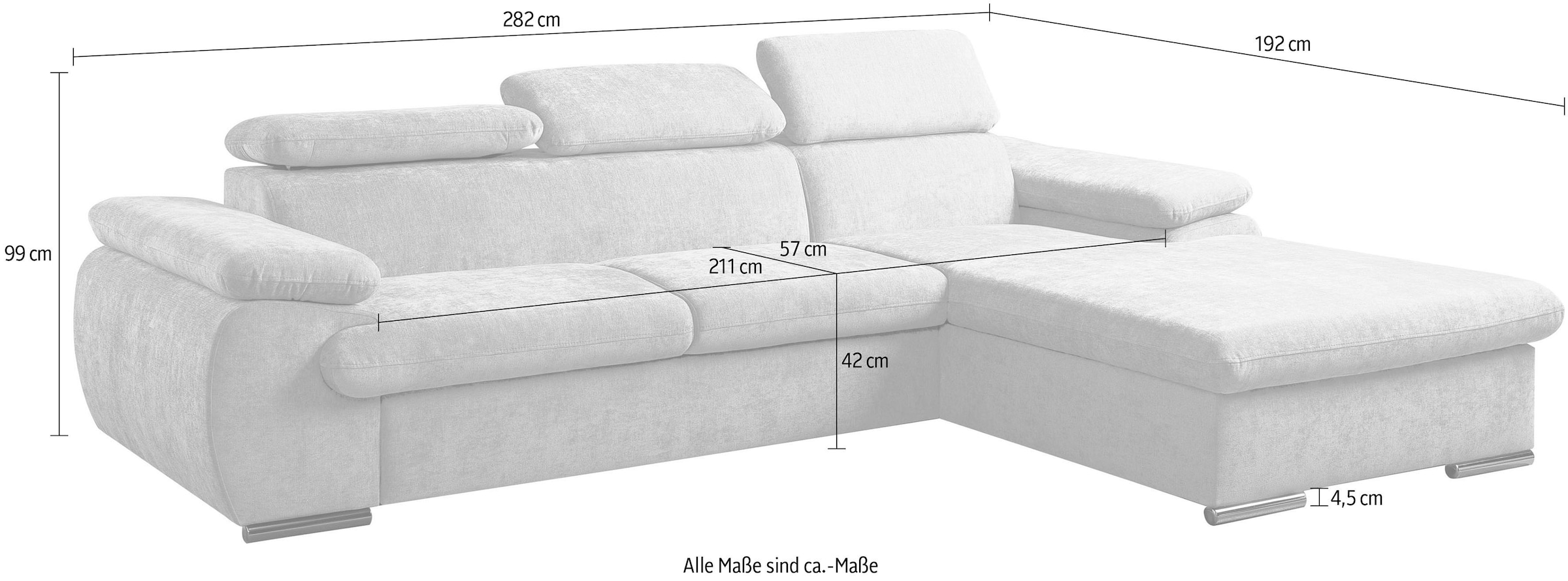 WERK2 Ecksofa »Cosmo 282 x 192 cm modern & bequem, Multifunktionen, Bettfunktion« Chenille, L-Form, XXL, Schlaffunktion, Bettkasten