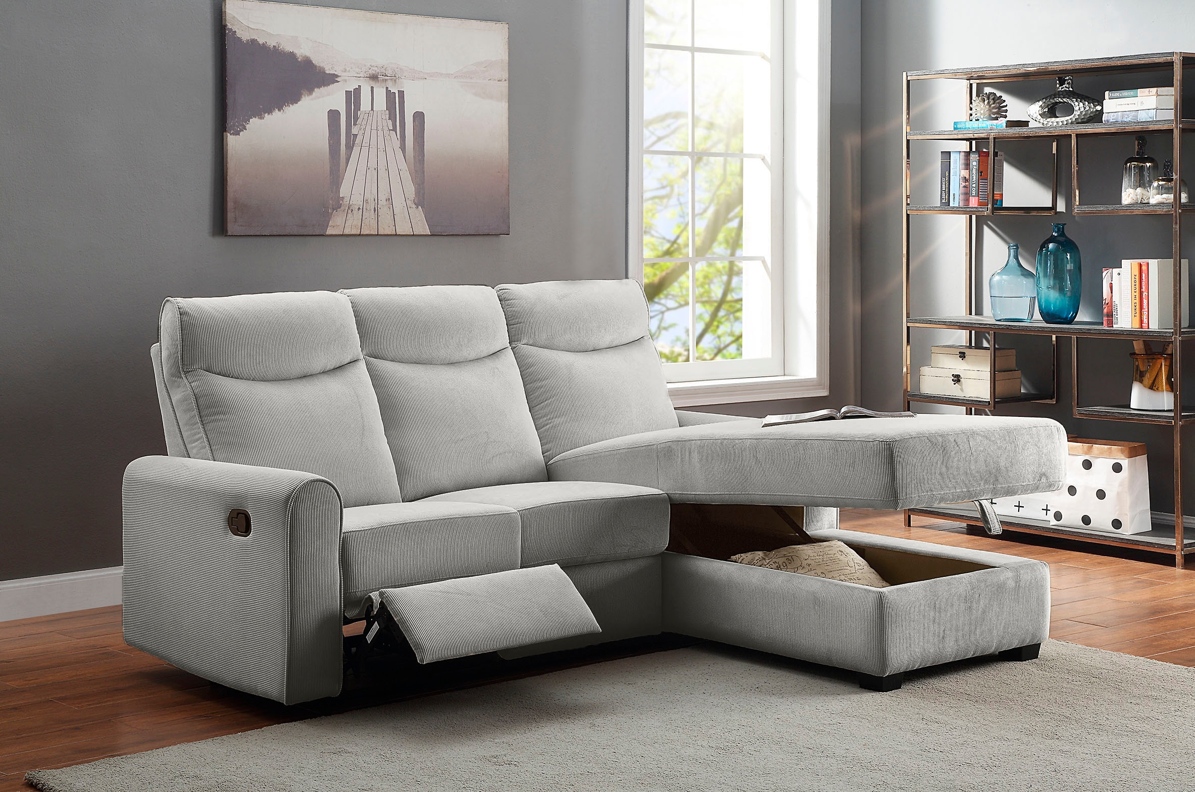 ATLANTIC home collection Ecksofa »Gero L-Form«, mit Relaxfunktion und Stauraum, mit Cord-Bezug