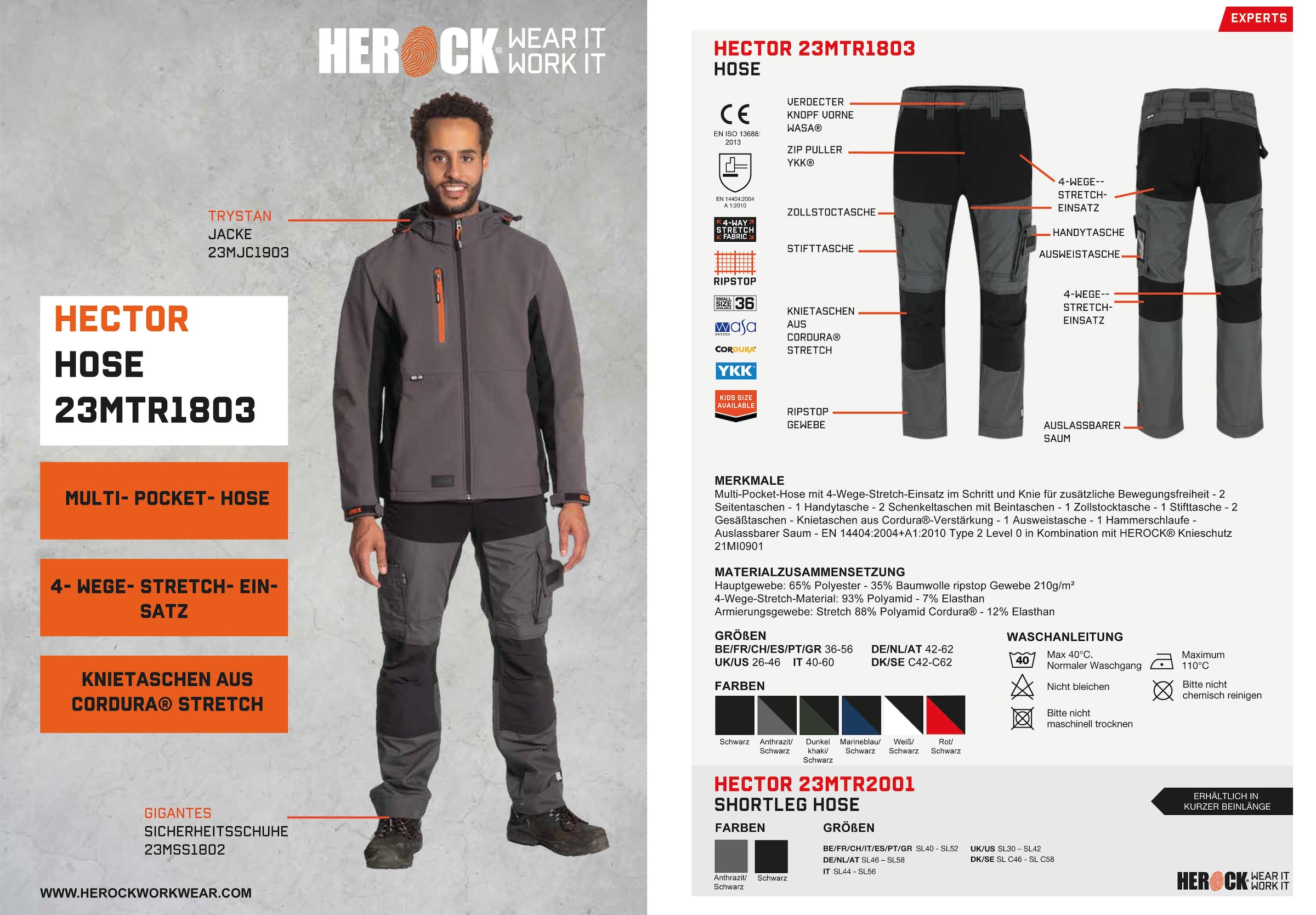 Knopf, Herock 4-Wege-Stretch, verstärkte Arbeitshose Hoses«, verdeckter online bestellen Multi-Pocket, Knietaschen »Hector