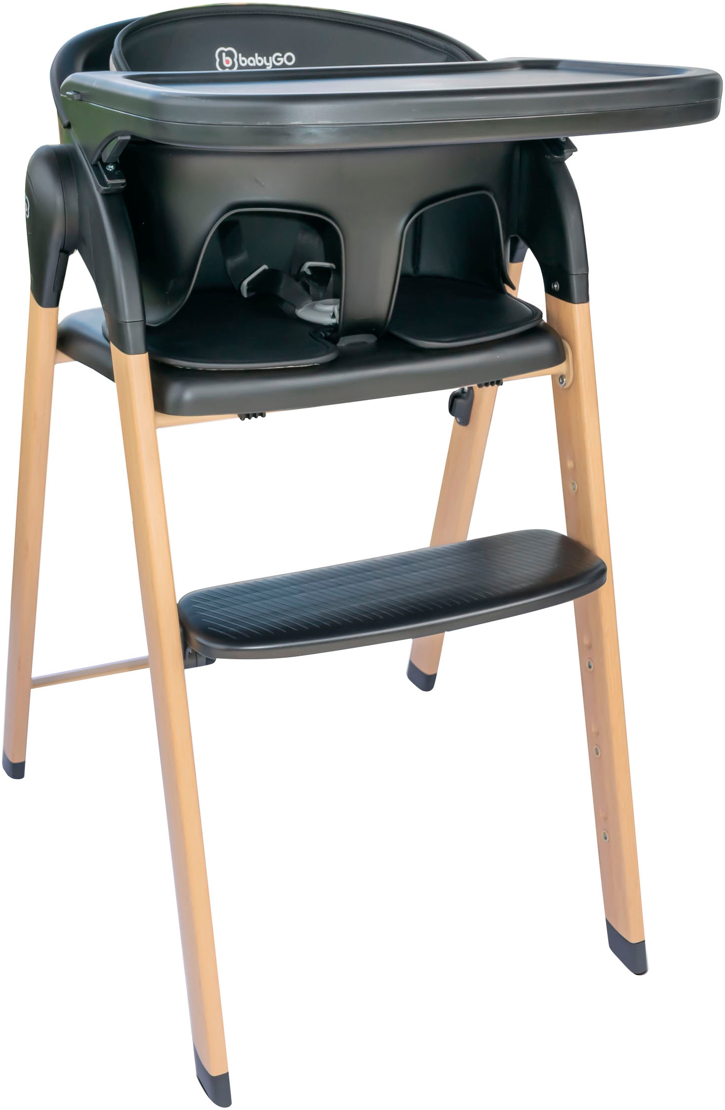 BabyGo Hochstuhl »Levels, black wood optic«, platzsparend zusammenklappbar