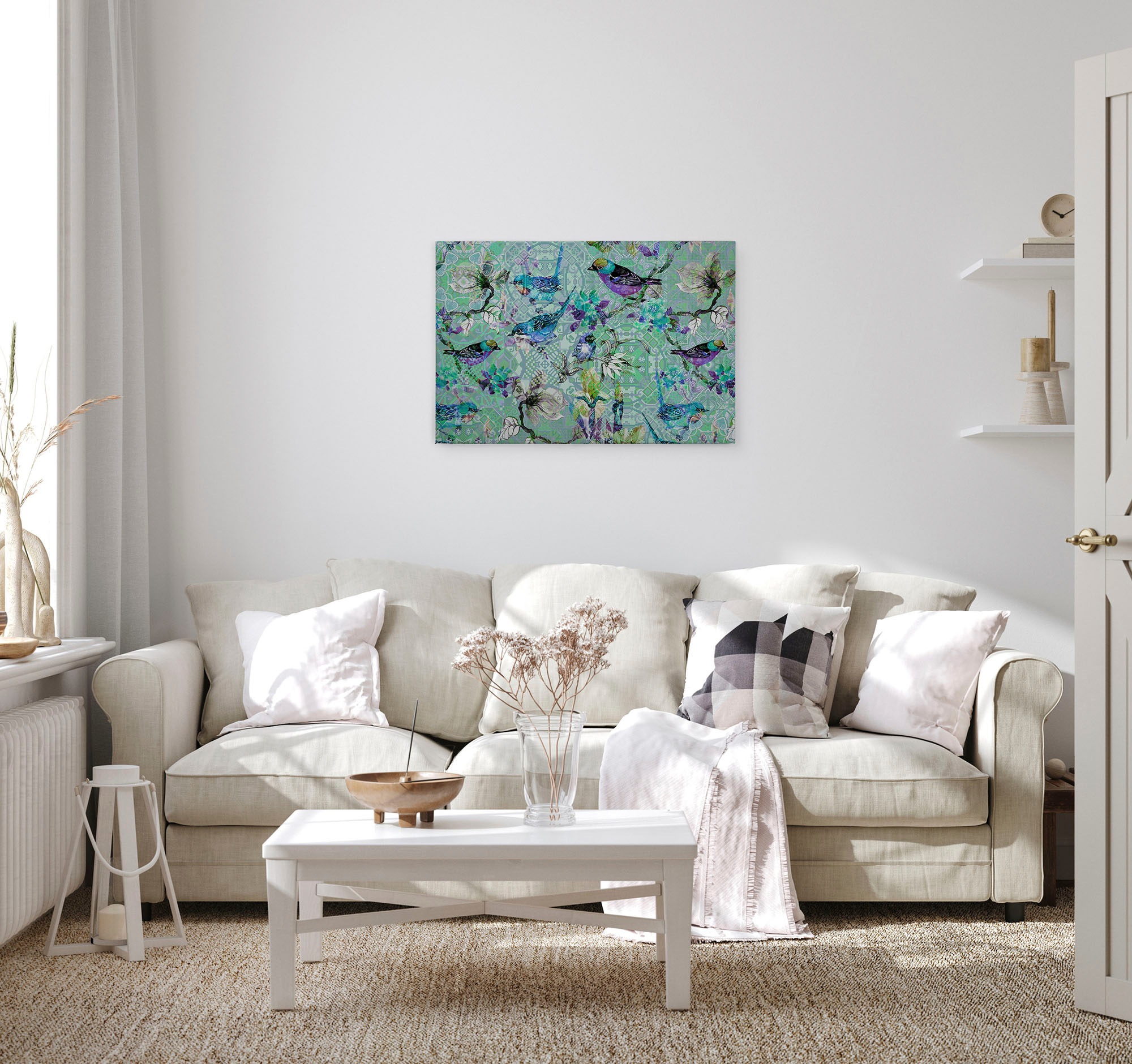 A.S. Création Leinwandbild »mosaic birds 3«, Kunst-Vögel-Kinder, (1 St.), Mosaik Keilrahmen Floral Blumen Vögel Leinwand-Bild Wohnzimmer modern