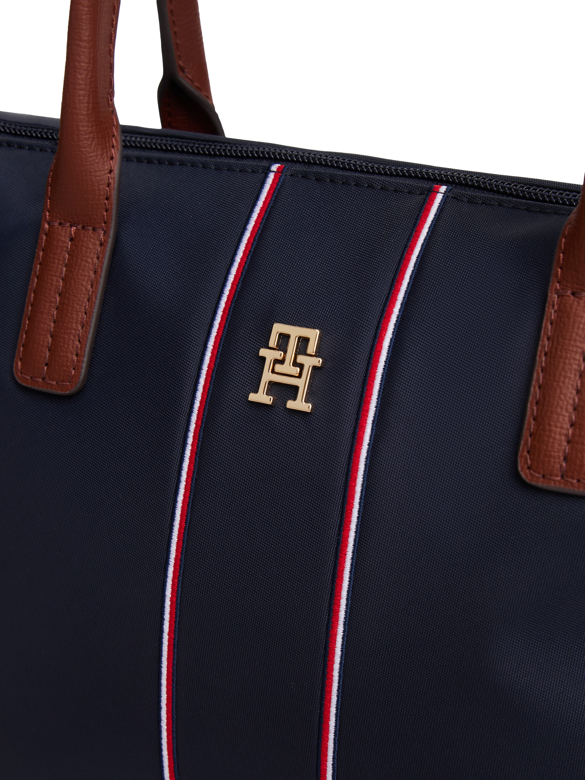 Tommy Hilfiger Tragetasche »POPETTE MINI TOTE CORP« Damen Umhängetasche, Handtasche, Schultertasche mit farbigen Streifen