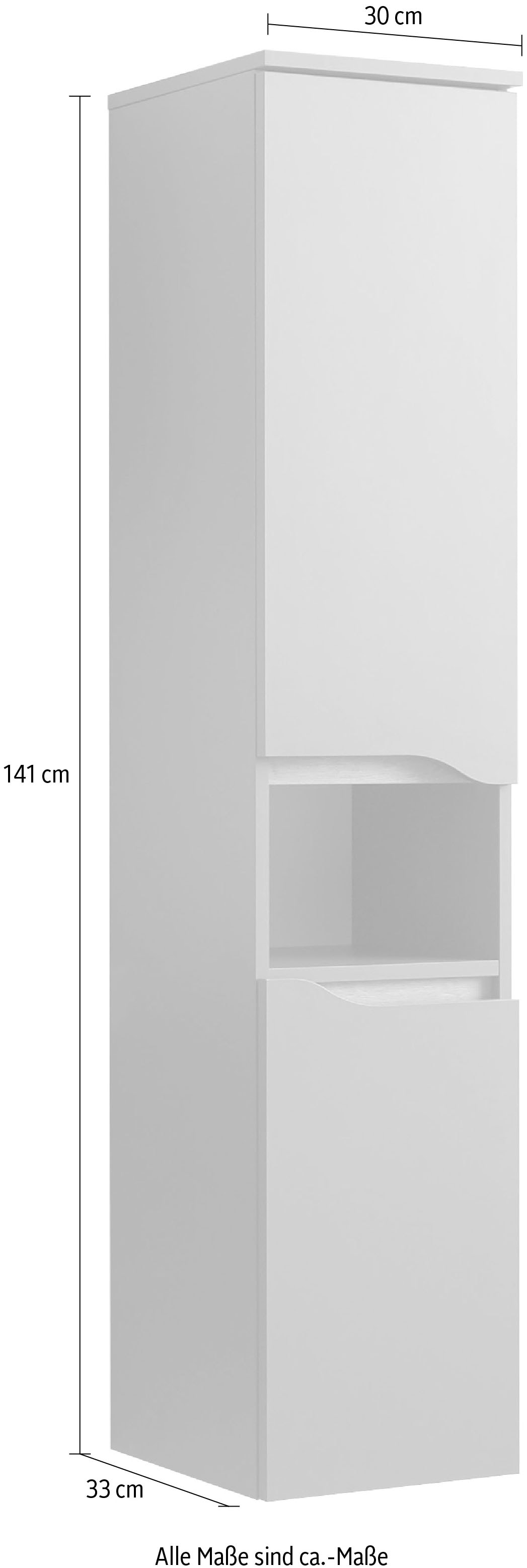 Saphir Midischrank »Quickset Badschrank 30 cm breit, 2 Türen, 1 Nische, 2 Einlegeböden«, Badezimmer-Midischrank inkl. Türdämpfer, grifflos