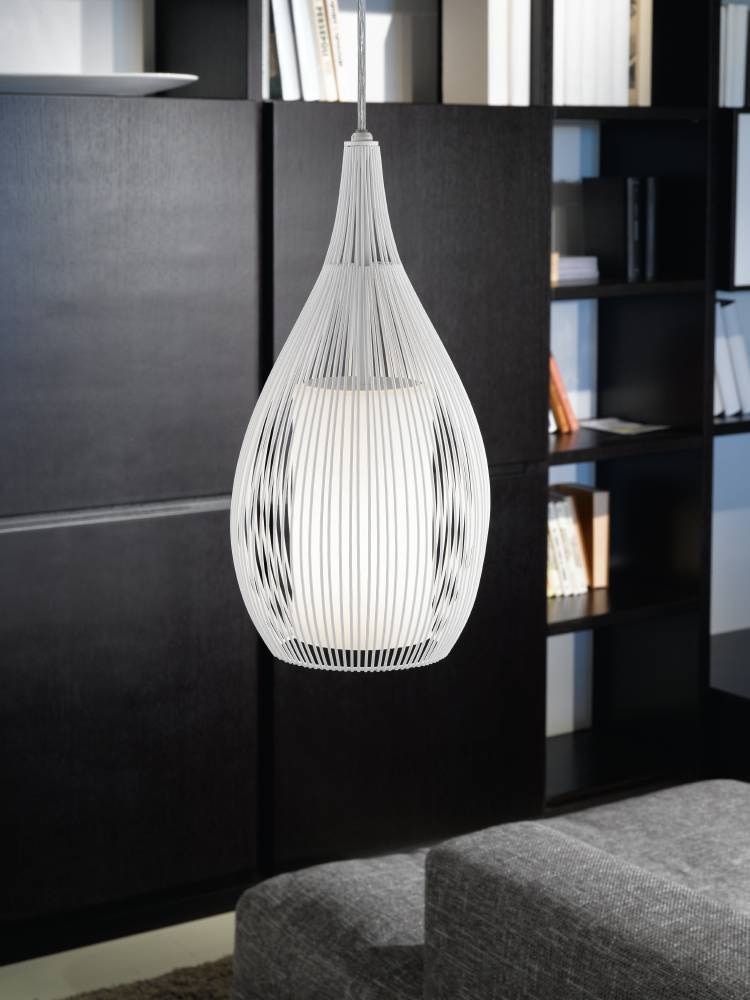 EGLO Pendelleuchte »RAZONI Hängelampe, Pendellampe, Stahl, satiniertes Glas, weiß, E27«, 1 flammig, Leuchtmittel E27 | ohne Leuchtmittel, Wohnzimmer, Esszimmer, Vintage, moder, Industrial, Retro, 130x19cm