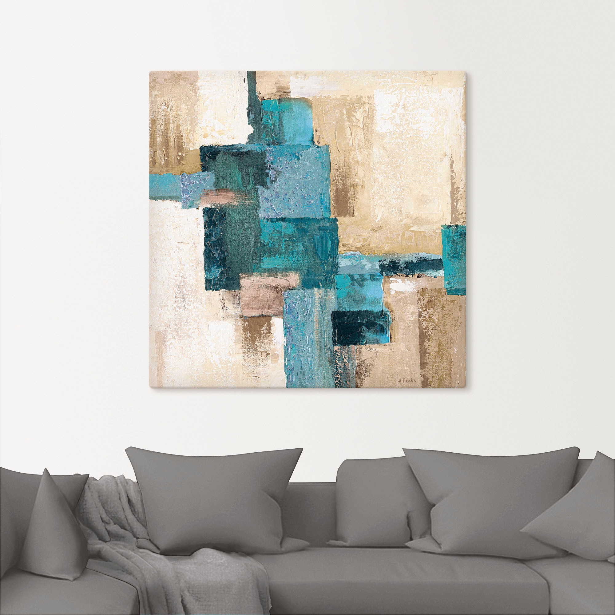 Artland Wandbild »Abstrakte Karos beige-türkis« Muster 1 Stk. tlg. als Leinwandbild, Poster in verschied. Größen