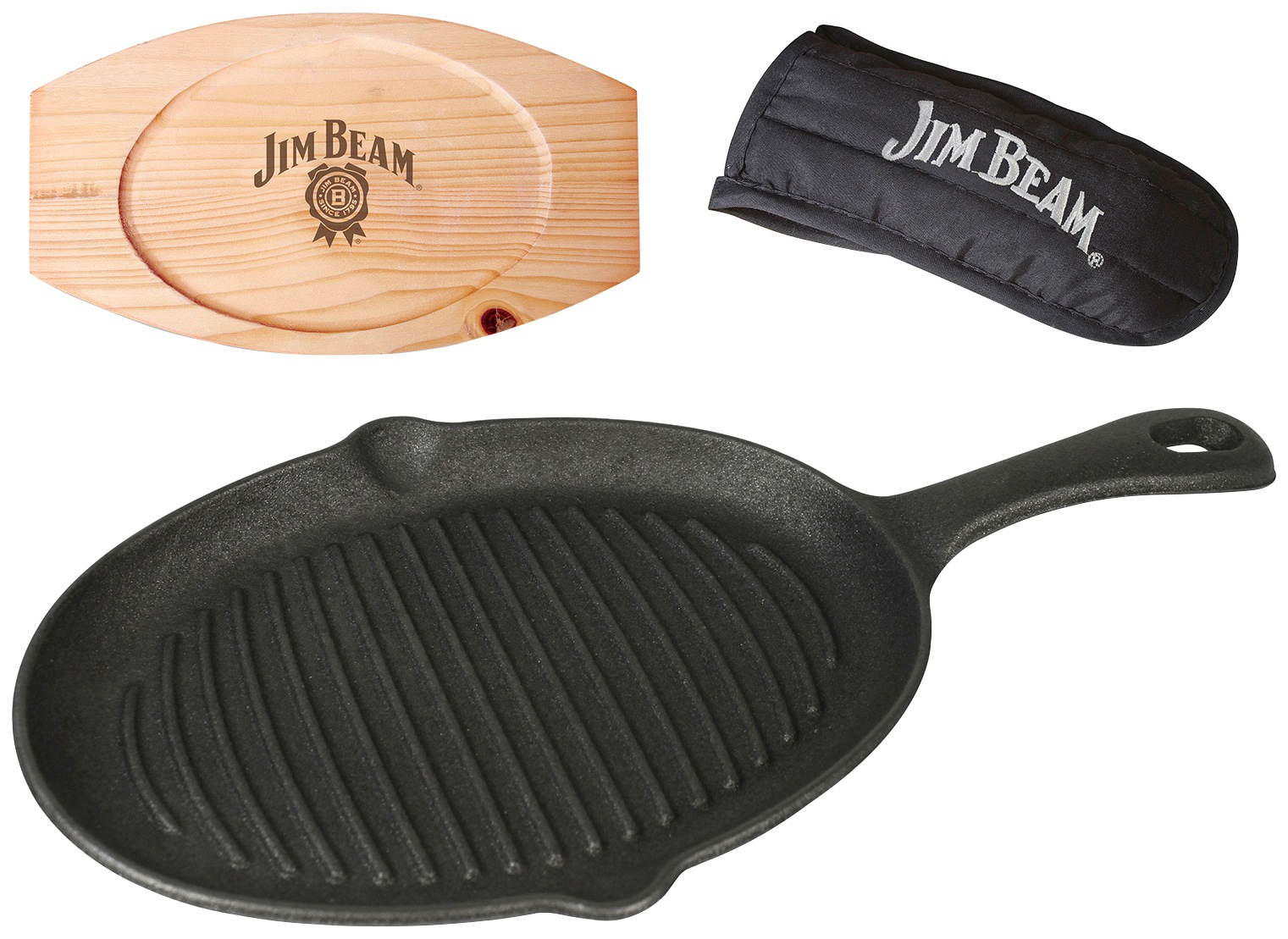 Jim Beam BBQ Grillpfanne, Gusseisen, (Set), 4 Stk., inkl. Griffüberzug und günstig online kaufen