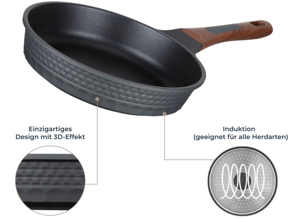 RESTO Kitchenware Bratpfanne »Capella, Pfanne antihaftbeschichtet und spülmaschinenfest«, Aluminiumguss, (1 tlg.), Schmorpfanne mit einzigartigem 3D-Design