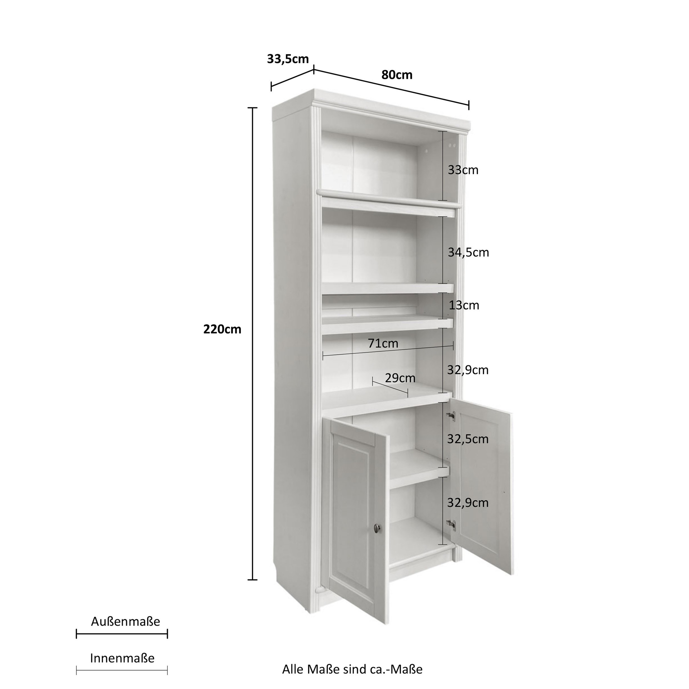 Home affaire Bücherregal »Soeren«, aus massiver Kiefer, Höhe 220 cm, mit 2 Holztüren, viel Stauraum