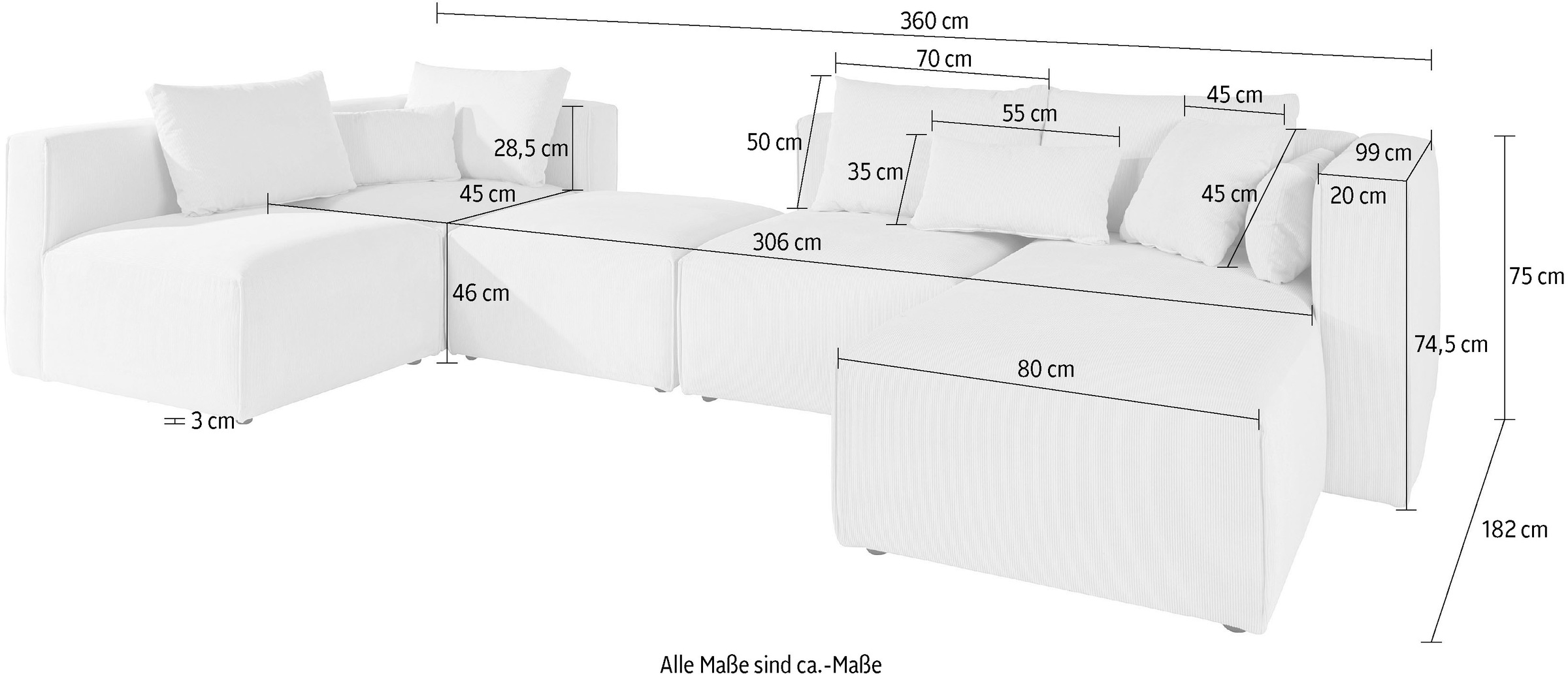 Guido Maria Kretschmer Home&Living Wohnlandschaft »Comfine U-Form«, zusammengesetzt aus Modulen, in 3 Stoffen und vielen Farben