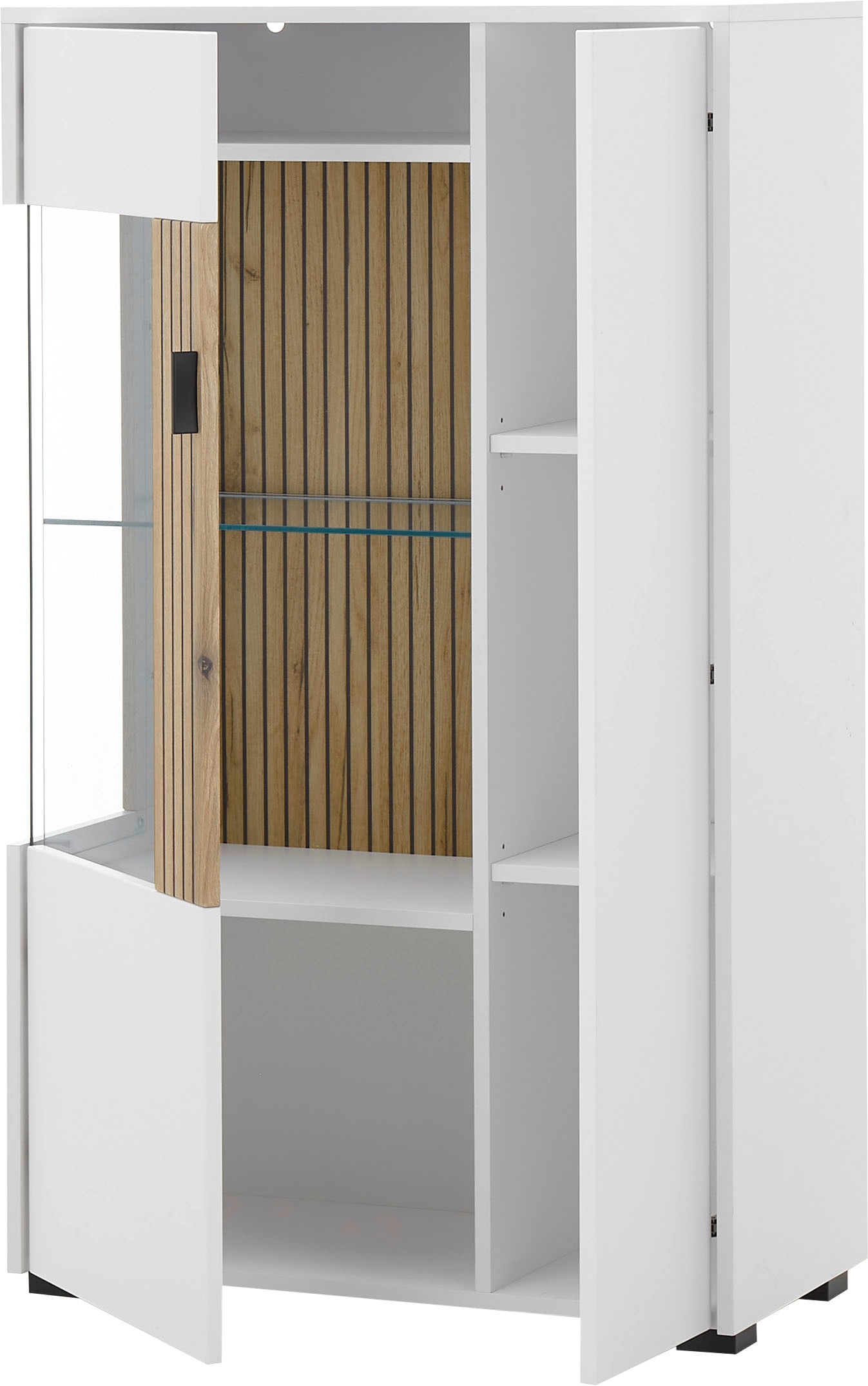 INOSIGN Vitrine »Hudson, Stauraumvitrine«, in moderner Trendfarbe, Griffe aus Metall (Schwarz), Höhe 125 cm