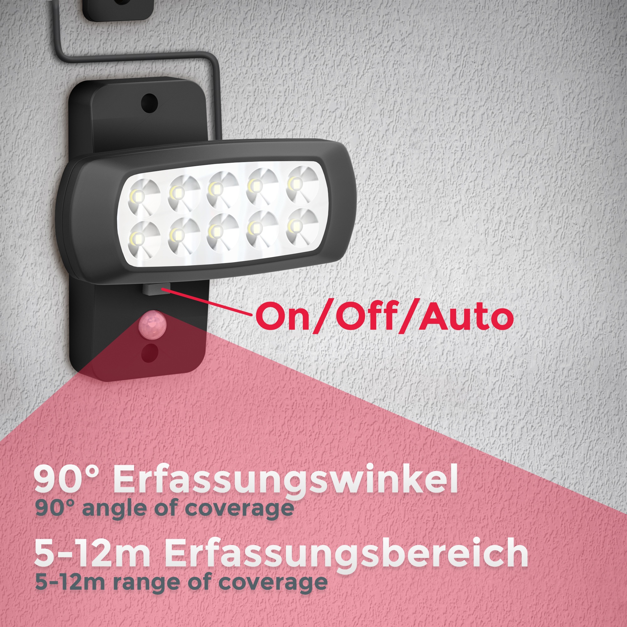 B.K.Licht LED Außen-Wandleuchte, 1 flammig, Leuchtmittel LED-Board | LED fest integriert, Solar Außenleuchte mit PIR Bewegungssensor, IP44, schwarz