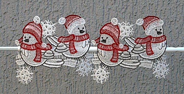 Stickereien Plauen Scheibengardine »Wintervögel« Stangendurchzug 1 Stk. tlg günstig online kaufen