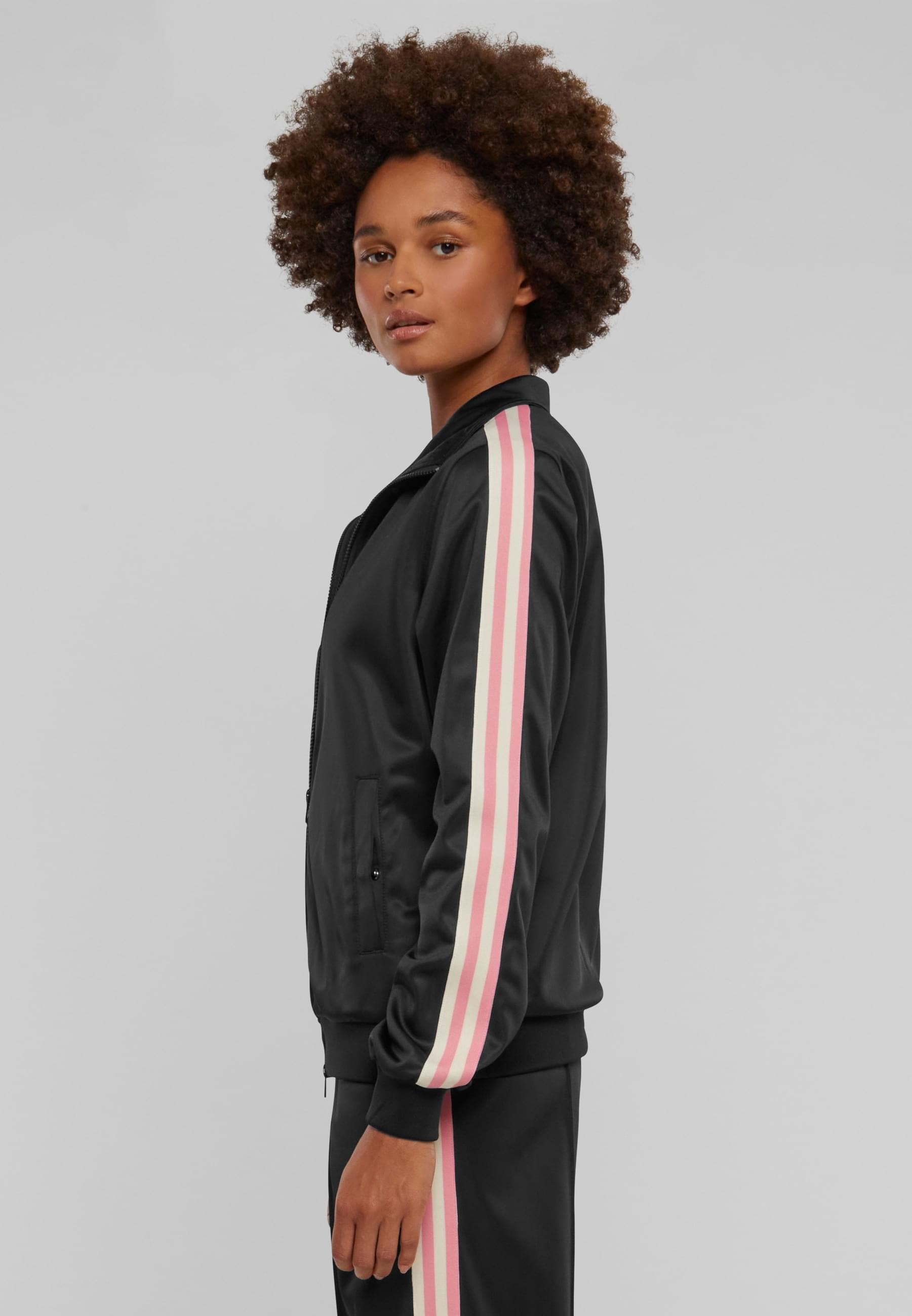 URBAN CLASSICS Trainingsjacke »Urban Classics Damen Ladies Retro Track Jacket« 1 Stk. tlg. ohne Kapuze