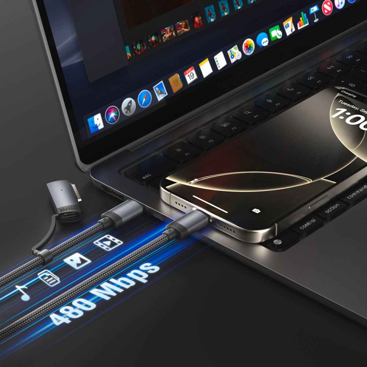 4smarts USB-Kabel »MagSafe 3 Adapter und USB-C Kabel ComboCord 100W 2m« USB-C