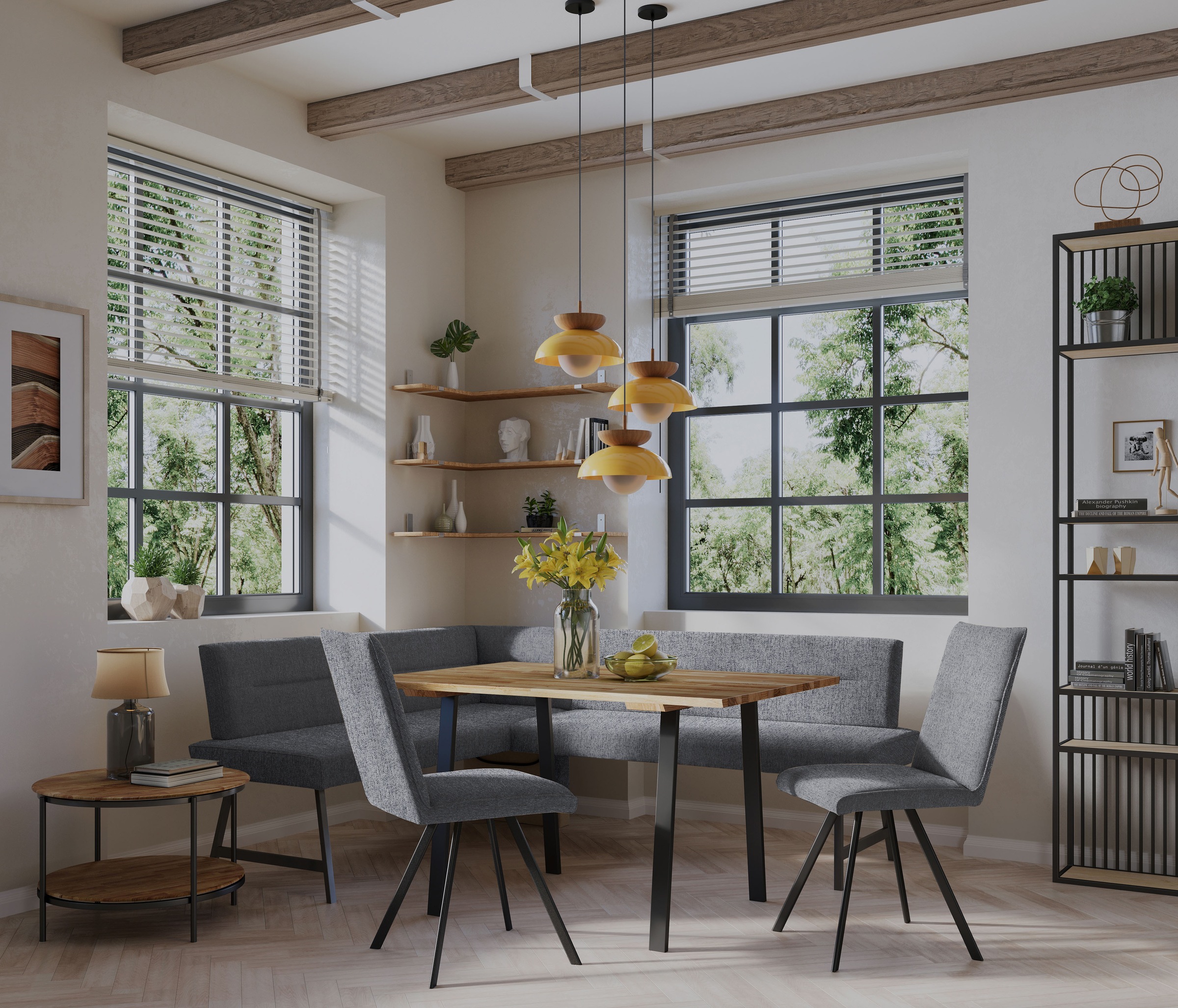 Home affaire Eckbankgruppe »Sava«, (Set, 4 tlg.), Eckbank mit Wellenfederung im Sitz, Tisch Massiv Eiche