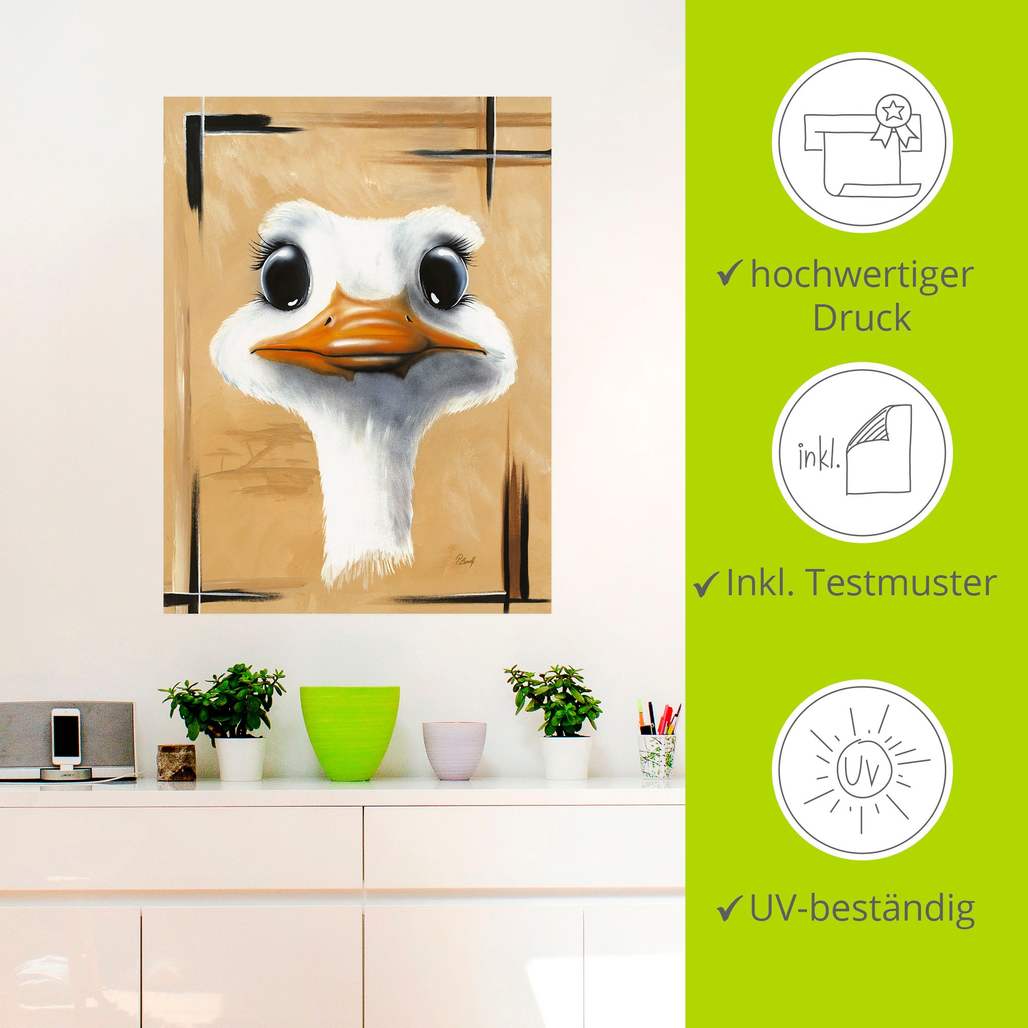 Artland Wandbild »Lustiger Strauß«, Vogelbilder, (1 St.), als Poster, Wandaufkleber in verschied. Größen