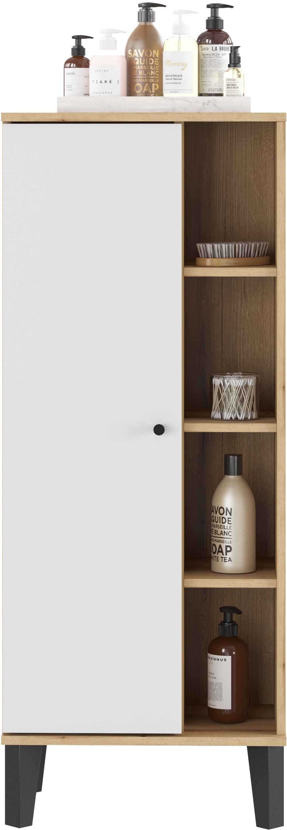 INOSIGN Stauraumschrank »Oslo, Badschrank mit Knopfgriff, Hochschrank im skandinavischen Design«, in der Türfarbe Weiß oder Grau verfügbar, ausreichend Stauraum
