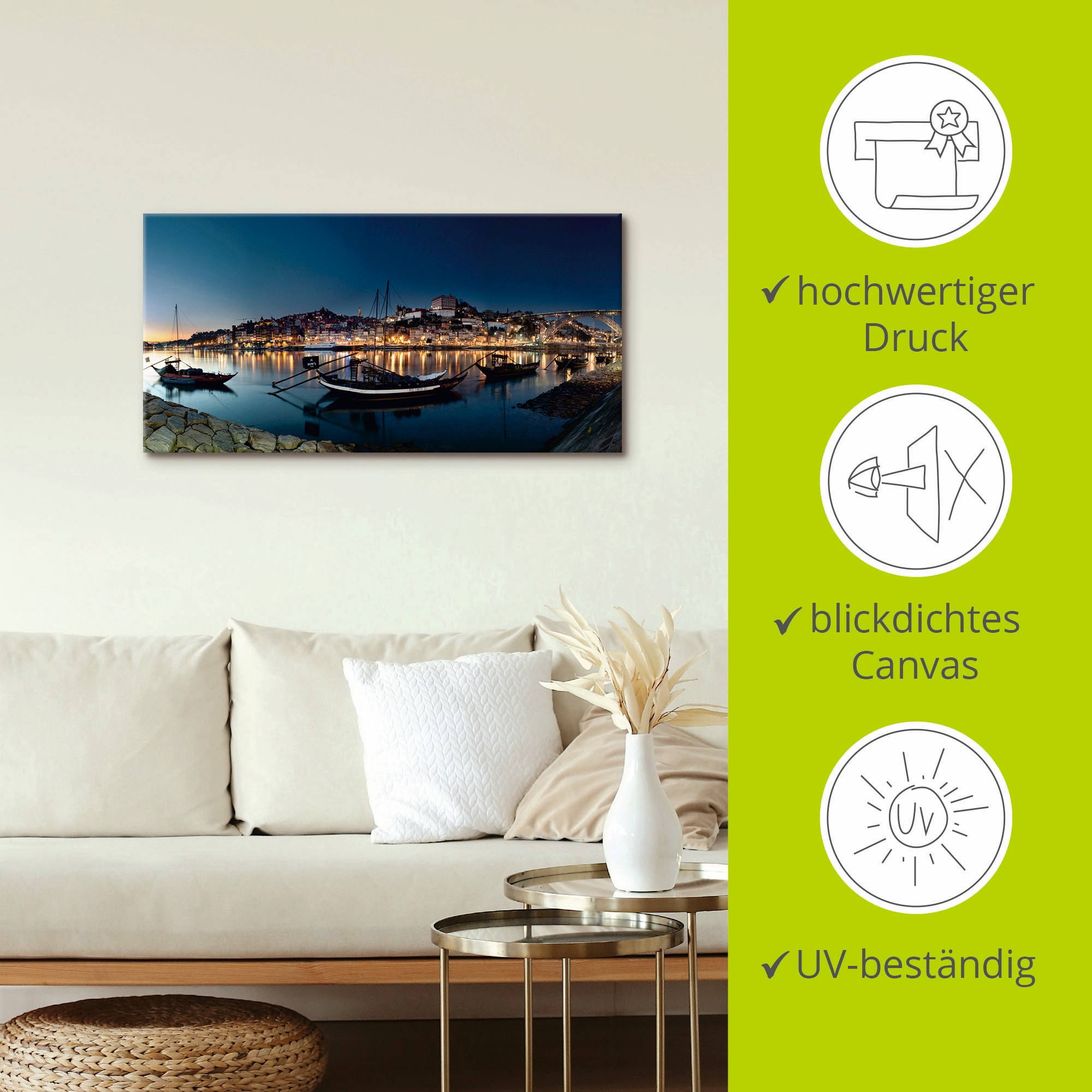 Artland Leinwandbild »Porto - Nachtpanorama«, Europa, (1 St.), auf Keilrahmen gespannt