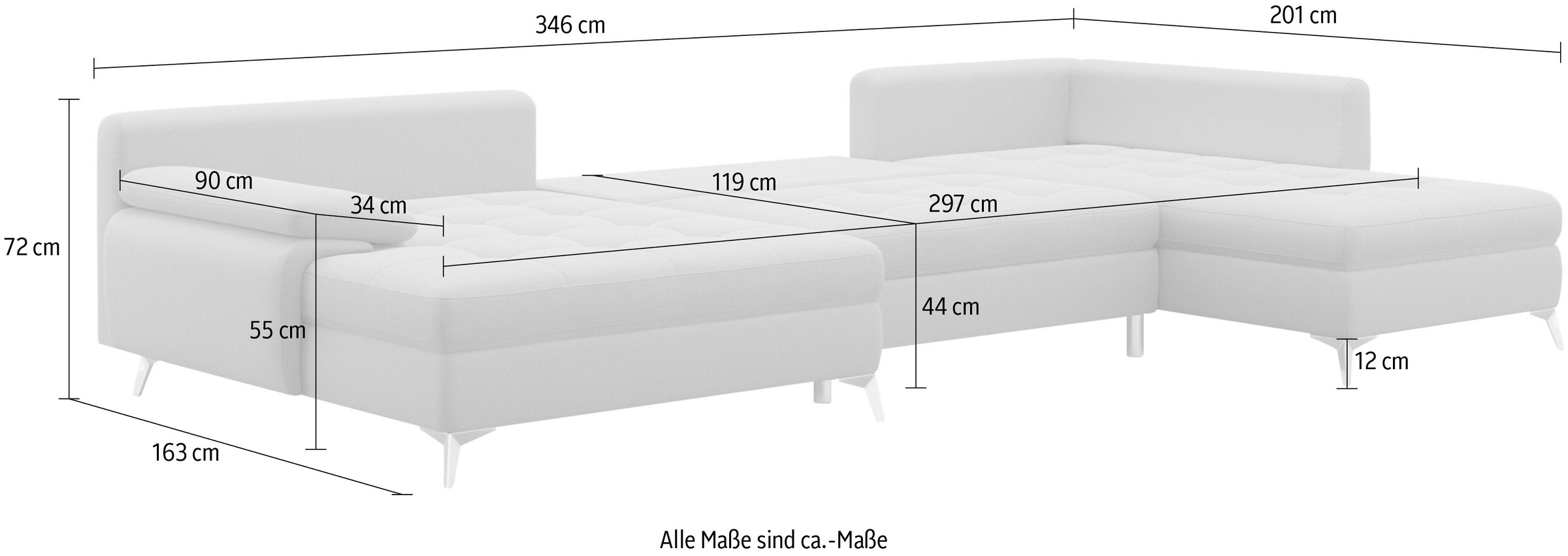 sit&more Wohnlandschaft »Latigo U-Form«, mit Mega-Recamiere, wahlweise mit Bettfunktion und Bettkasten