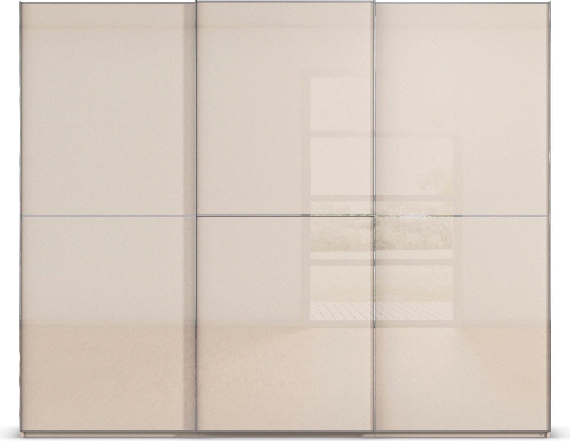 rauch Schwebetürenschrank »Kleiderschrank Schrank Garderobe Schlafzimmerschrank SCALE-DUO«, edle zweigeteilte Türen Glas-Front mit 3 Zierleisten MADE IN GERMANY