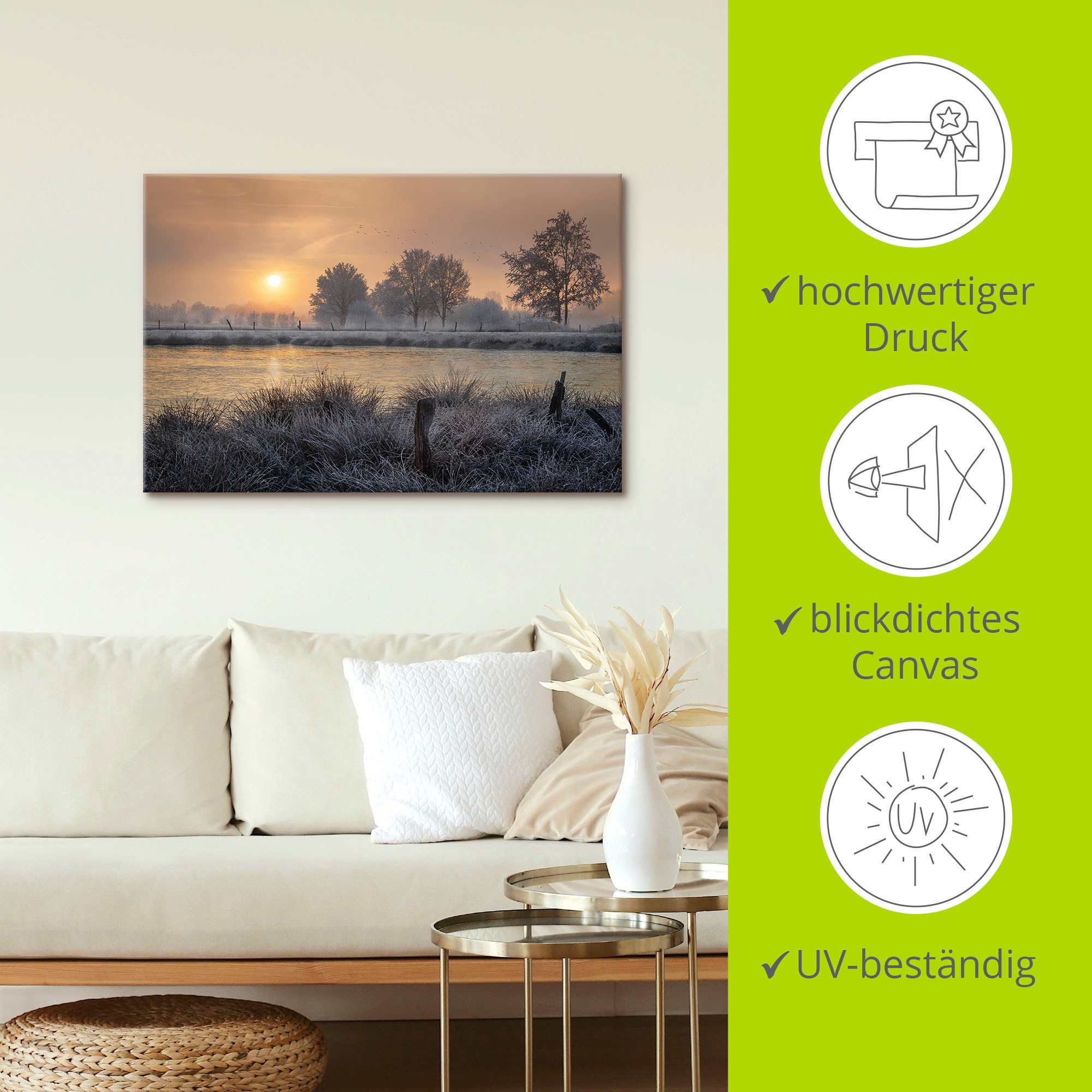 Artland Wandbild »Ein Wintertag beginnt«, Bilder vom Sonnenuntergang & -aufgang, (1 St.), als Alubild, Outdoorbild, Leinwandbild, Wandaufkleber, versch. Größen