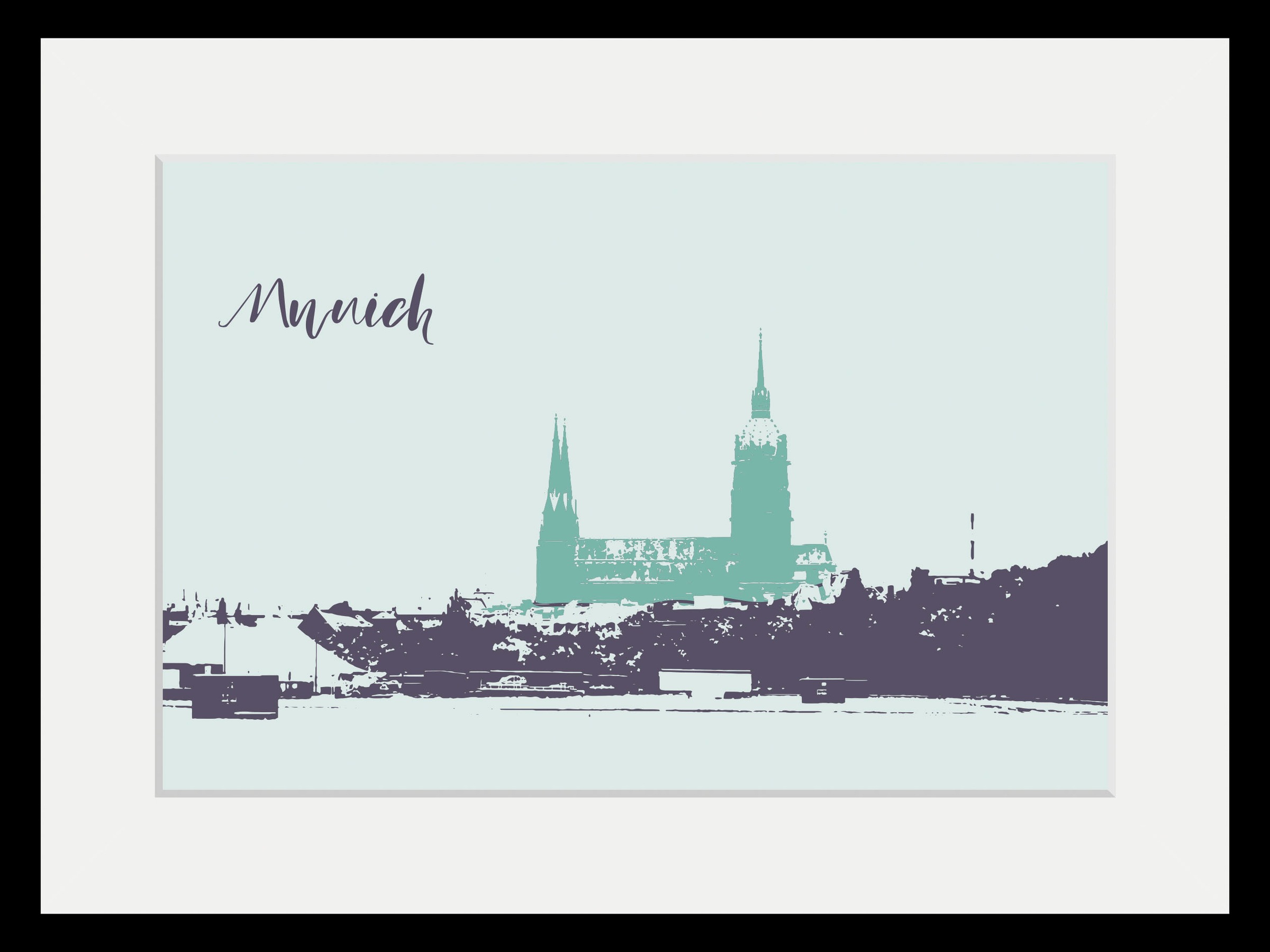 queence Bild »Munich Skizze« Deutschland | Gebäude | München | Schriftzug | Stadt | Städte 1 Stk. tlg. HD Premium Poster-Druck inkl. Holzrahmen