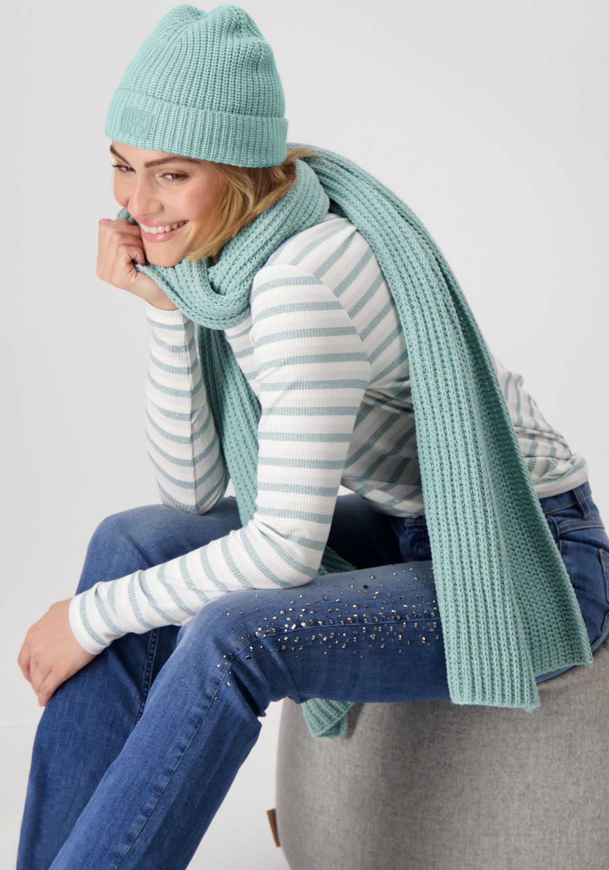Monari Strickmütze, mit Perlfangmuster