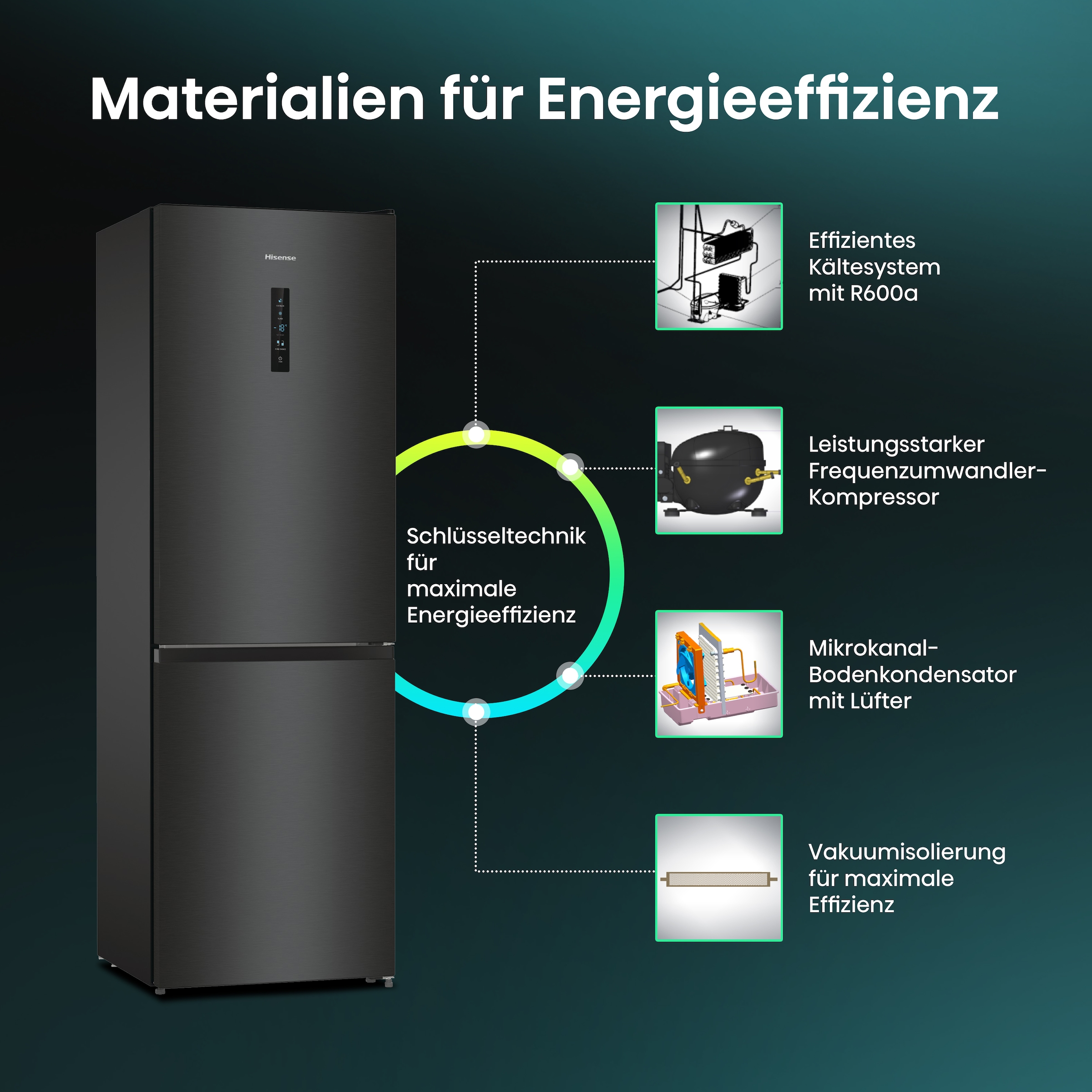 Hisense Kühl-/Gefrierkombination »RB390N4C«, RB390N4CFD, 186 cm hoch, 59,5 cm breit, Außen-Display