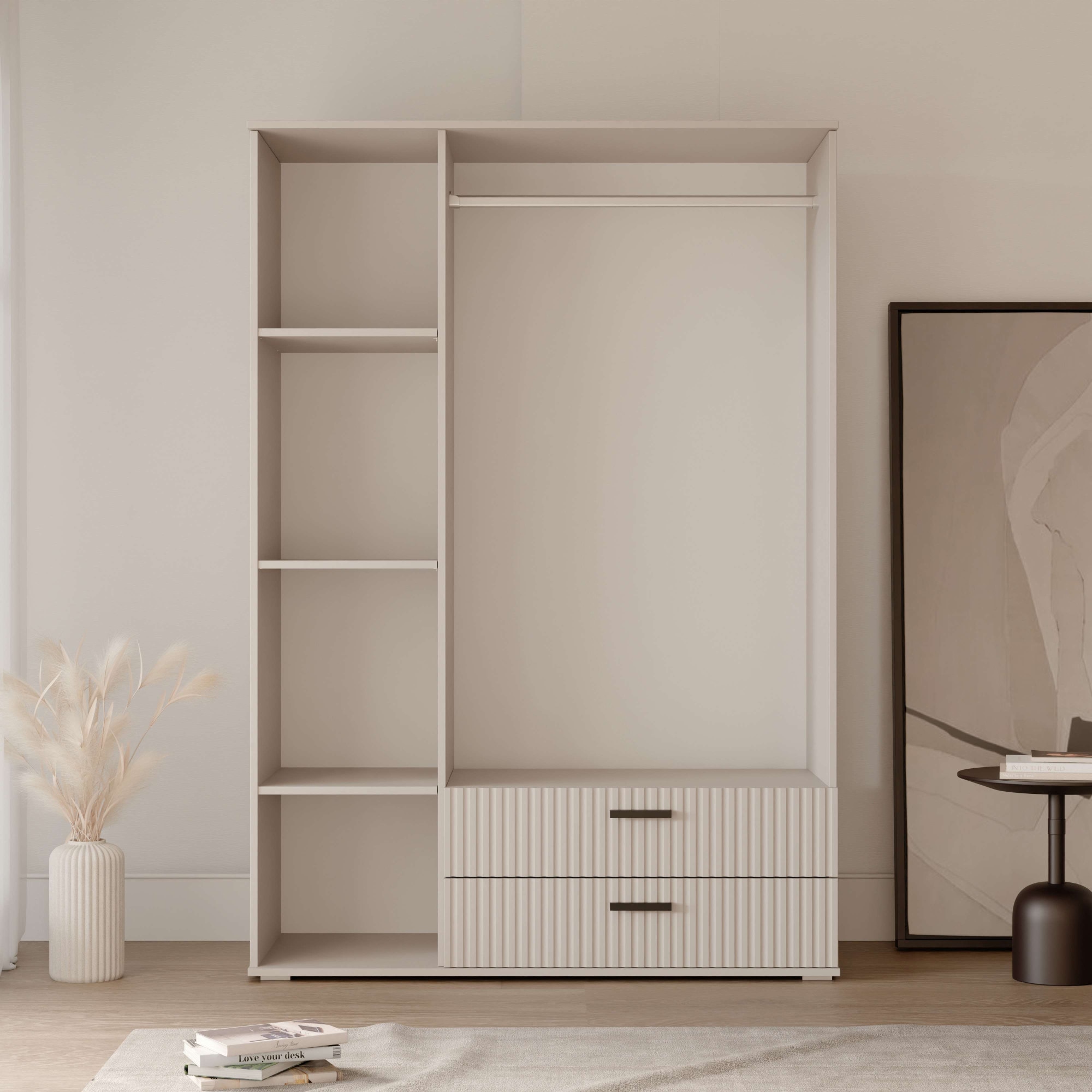 OTTO home Kleiderschrank »KOLLINE, modern mit viel Stauraum & geriffelter Struktur« H/B/T ca. 190/135/52cm,  Robuste Qualität, clevere Innenaufteilung & europäische Herstellung