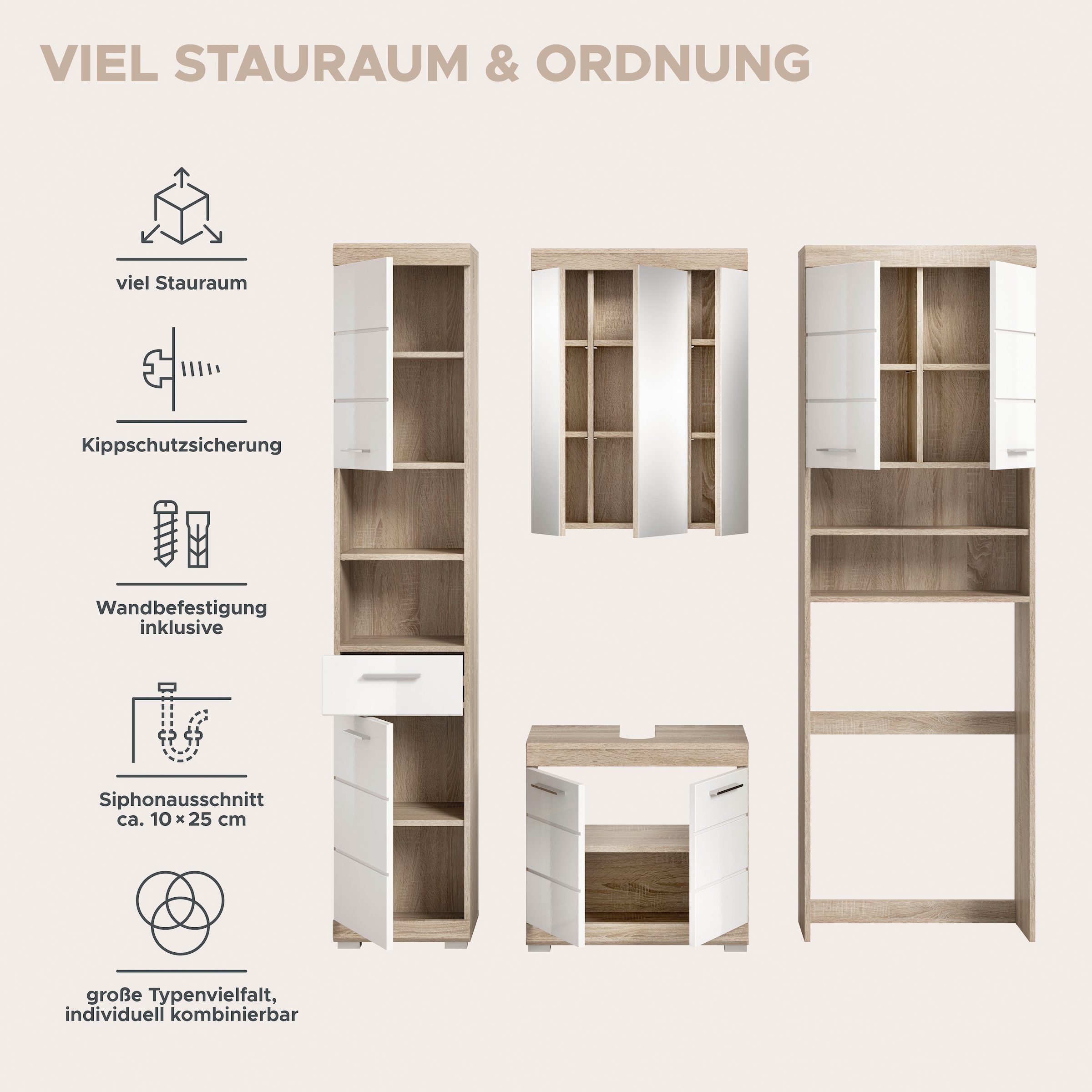 welltime Badmöbel-Set »SIENA, 4 teilig, bestehend aus:« Set, TOPSELLER!, 4 Stk. tlg.